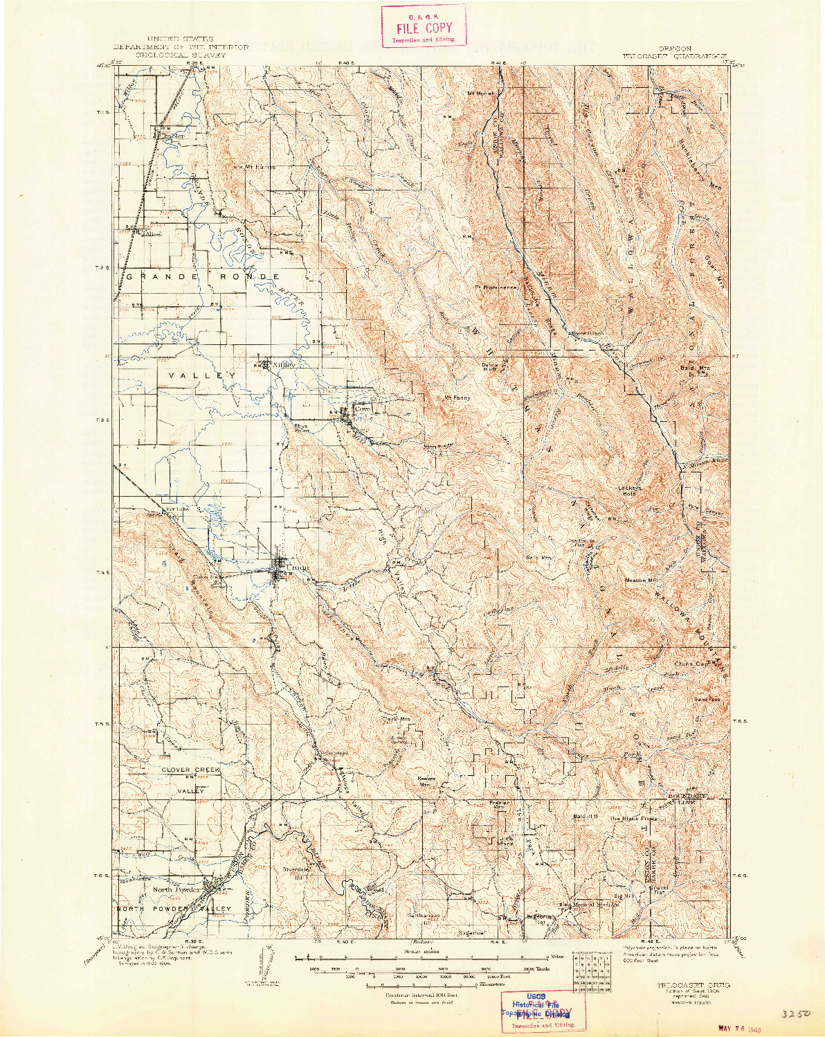 USGS 1:125000-SCALE QUADRANGLE FOR TELOCASET, OR 1906