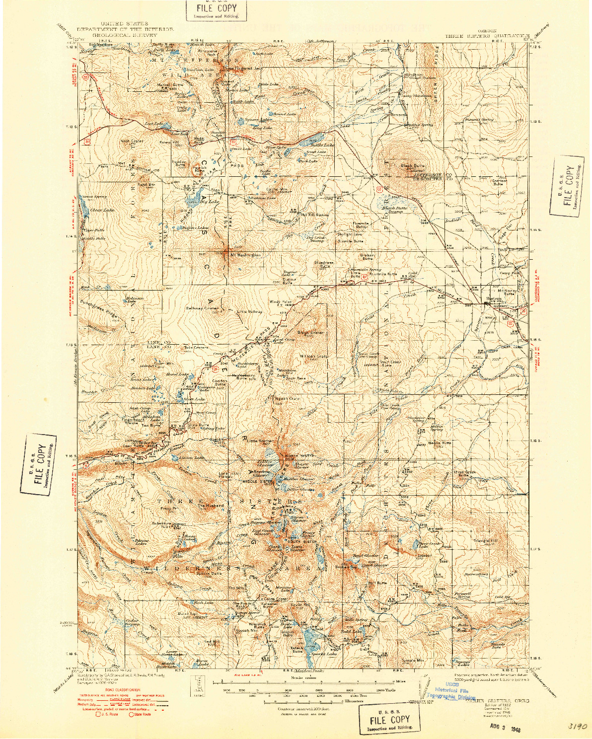 USGS 1:125000-SCALE QUADRANGLE FOR THREE SISTERS, OR 1932