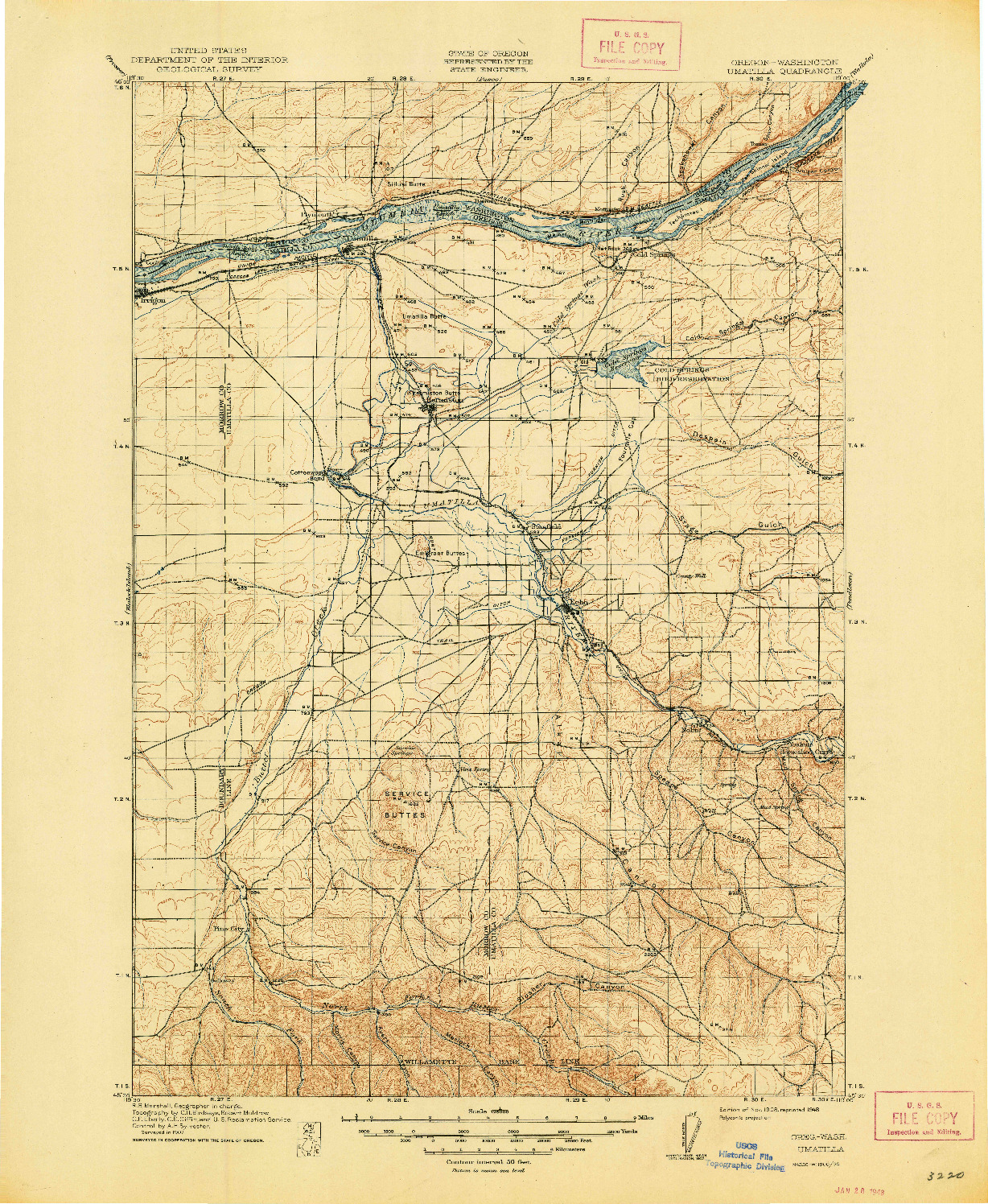 USGS 1:125000-SCALE QUADRANGLE FOR UMATILLA, OR 1908