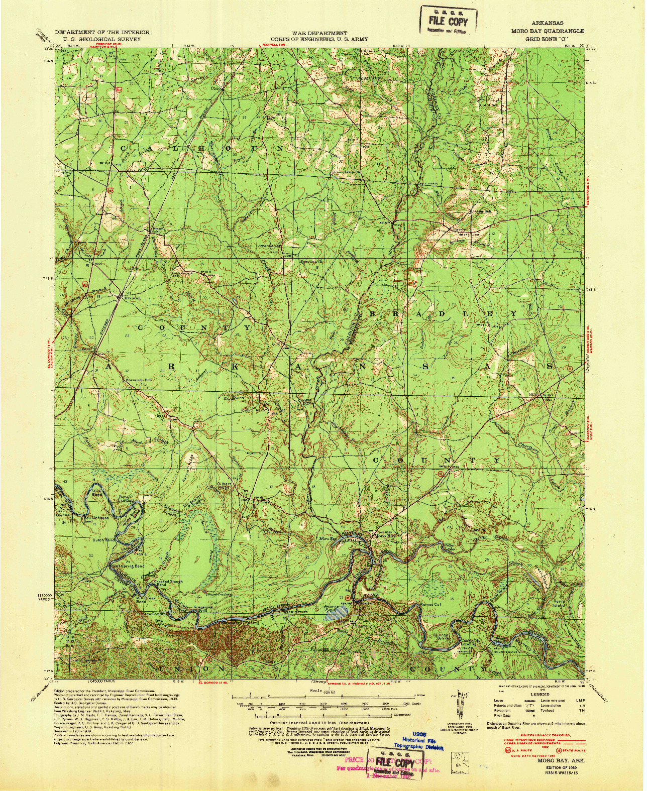 USGS 1:62500-SCALE QUADRANGLE FOR MORO BAY, AR 1939