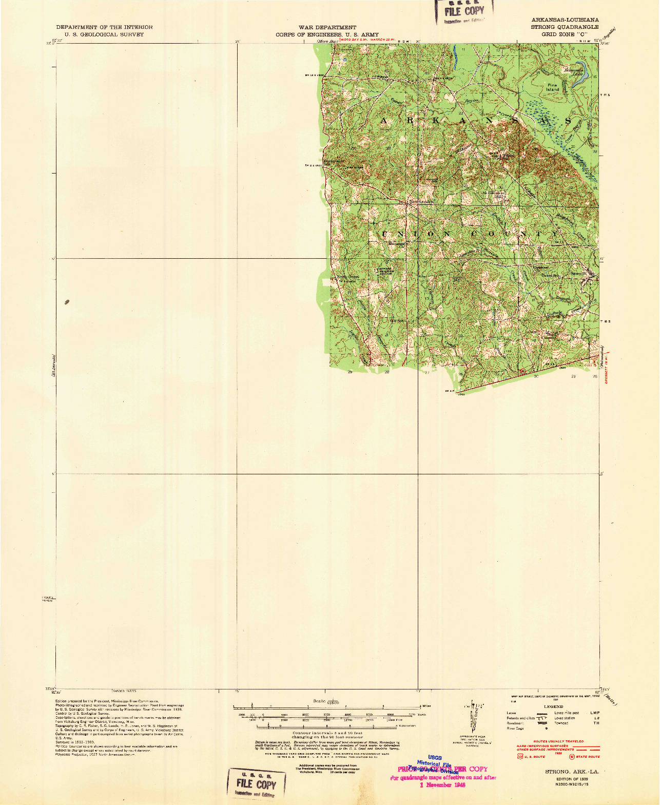 USGS 1:62500-SCALE QUADRANGLE FOR STRONG, AR 1939