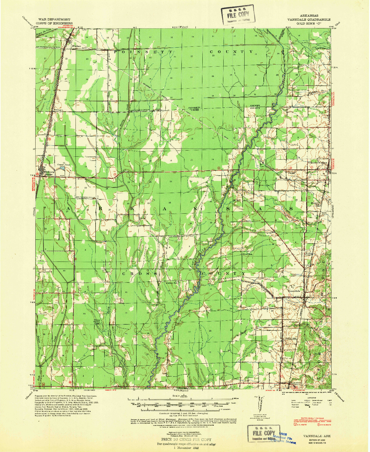 USGS 1:62500-SCALE QUADRANGLE FOR VANNDALE, AR 1939