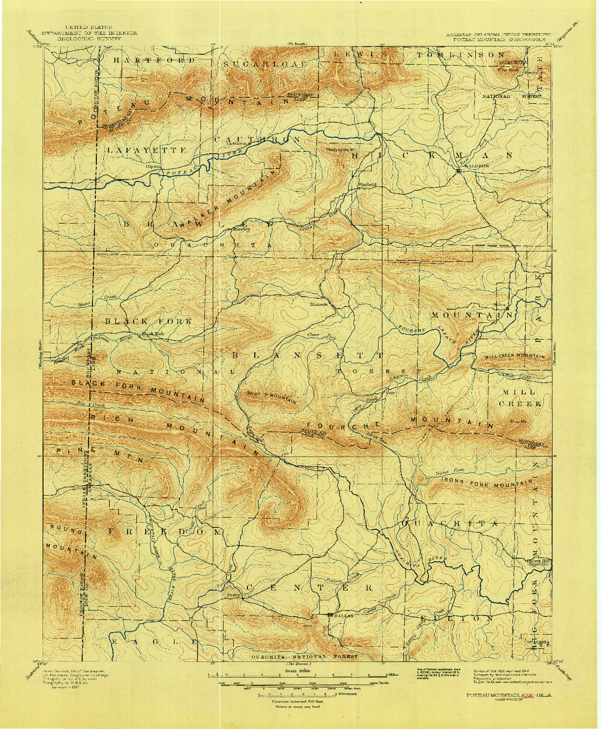 USGS 1:125000-SCALE QUADRANGLE FOR POTEAU MOUNTAIN, AR 1899