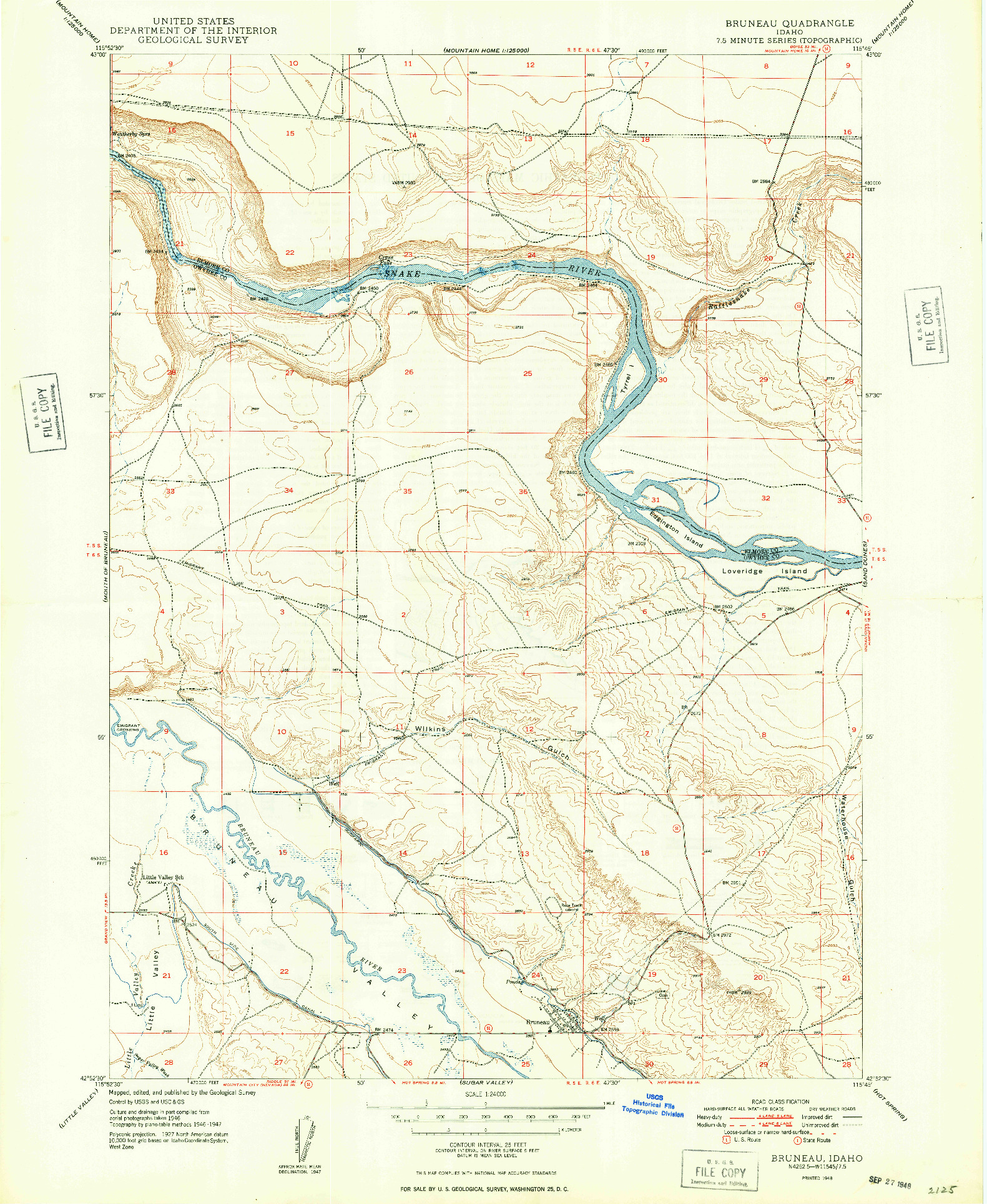 USGS 1:24000-SCALE QUADRANGLE FOR BRUNEAU, ID 1948