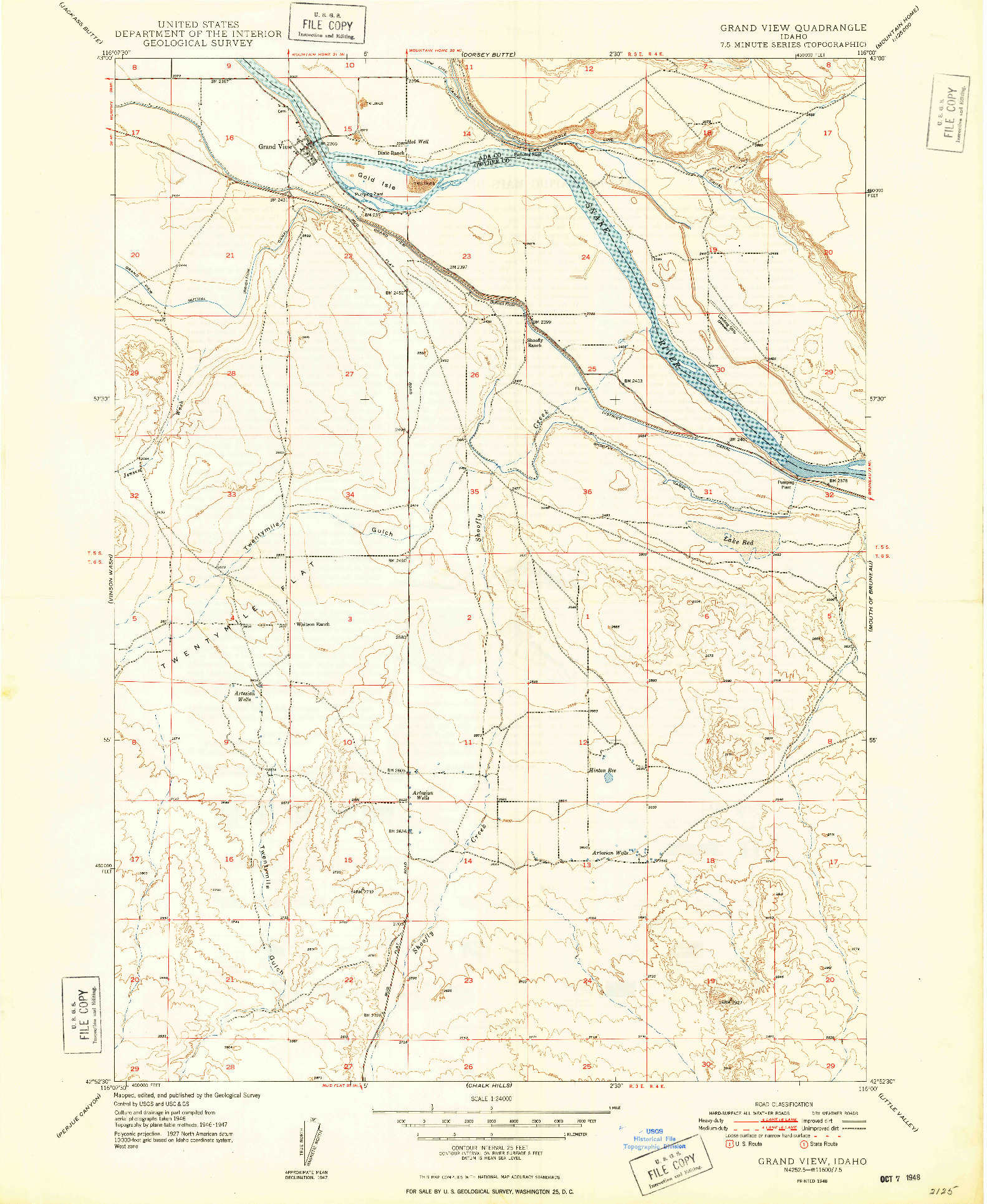 USGS 1:24000-SCALE QUADRANGLE FOR GRAND VIEW, ID 1948