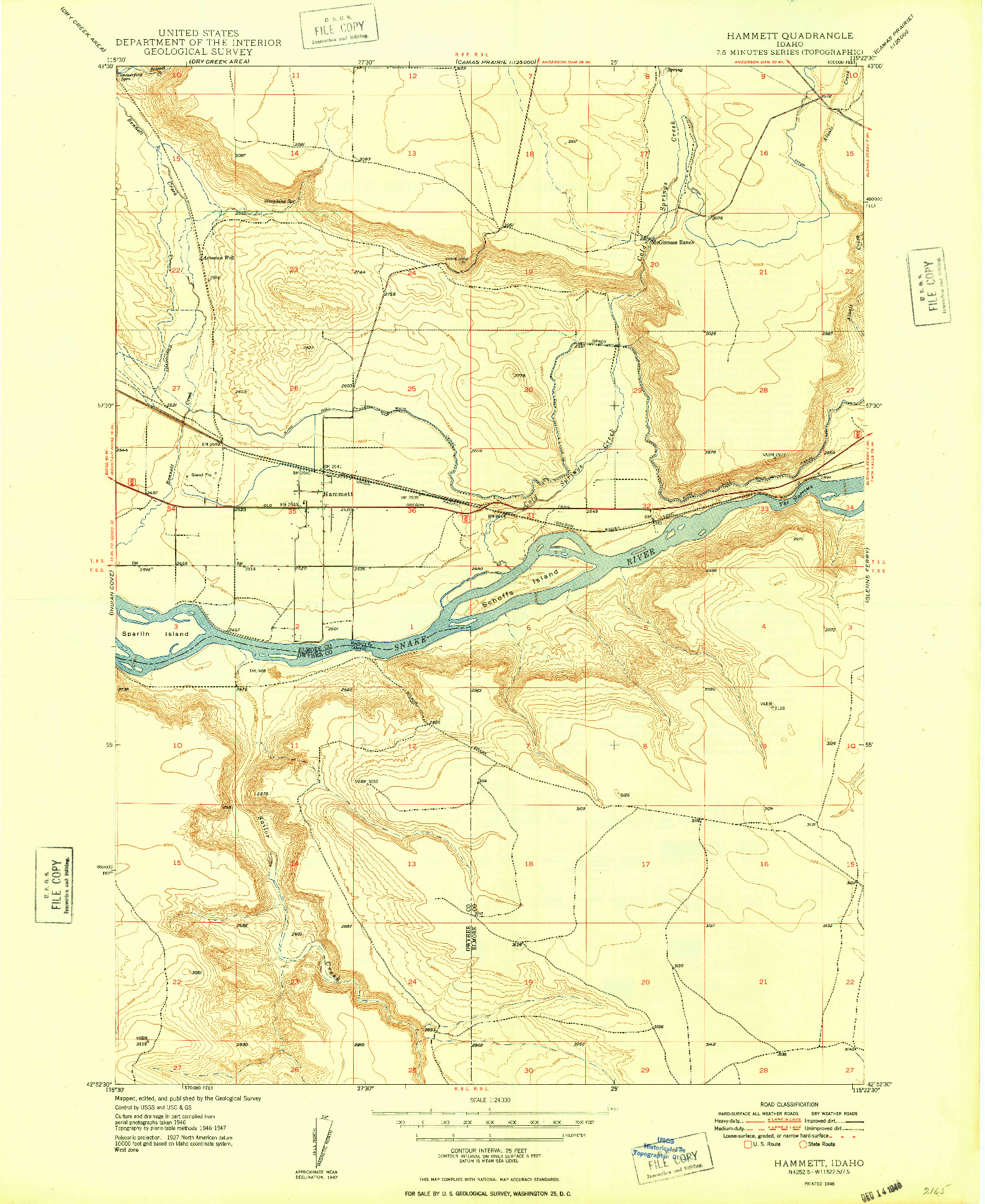 USGS 1:24000-SCALE QUADRANGLE FOR HAMMETT, ID 1948