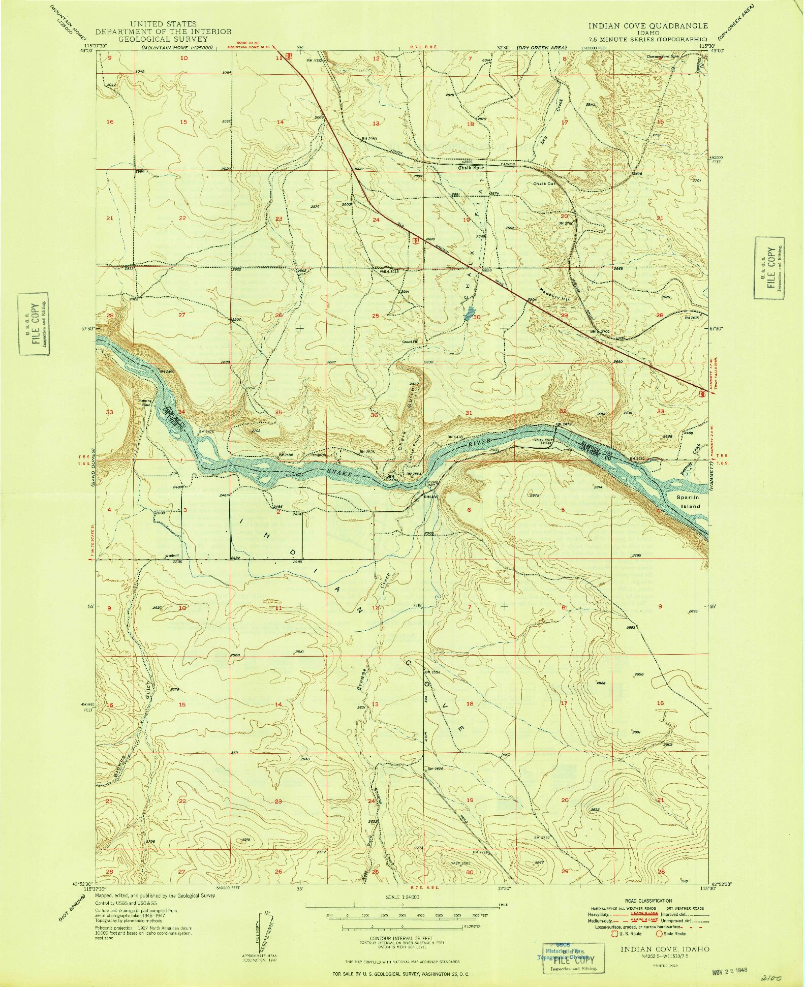 USGS 1:24000-SCALE QUADRANGLE FOR INDIAN COVE, ID 1948