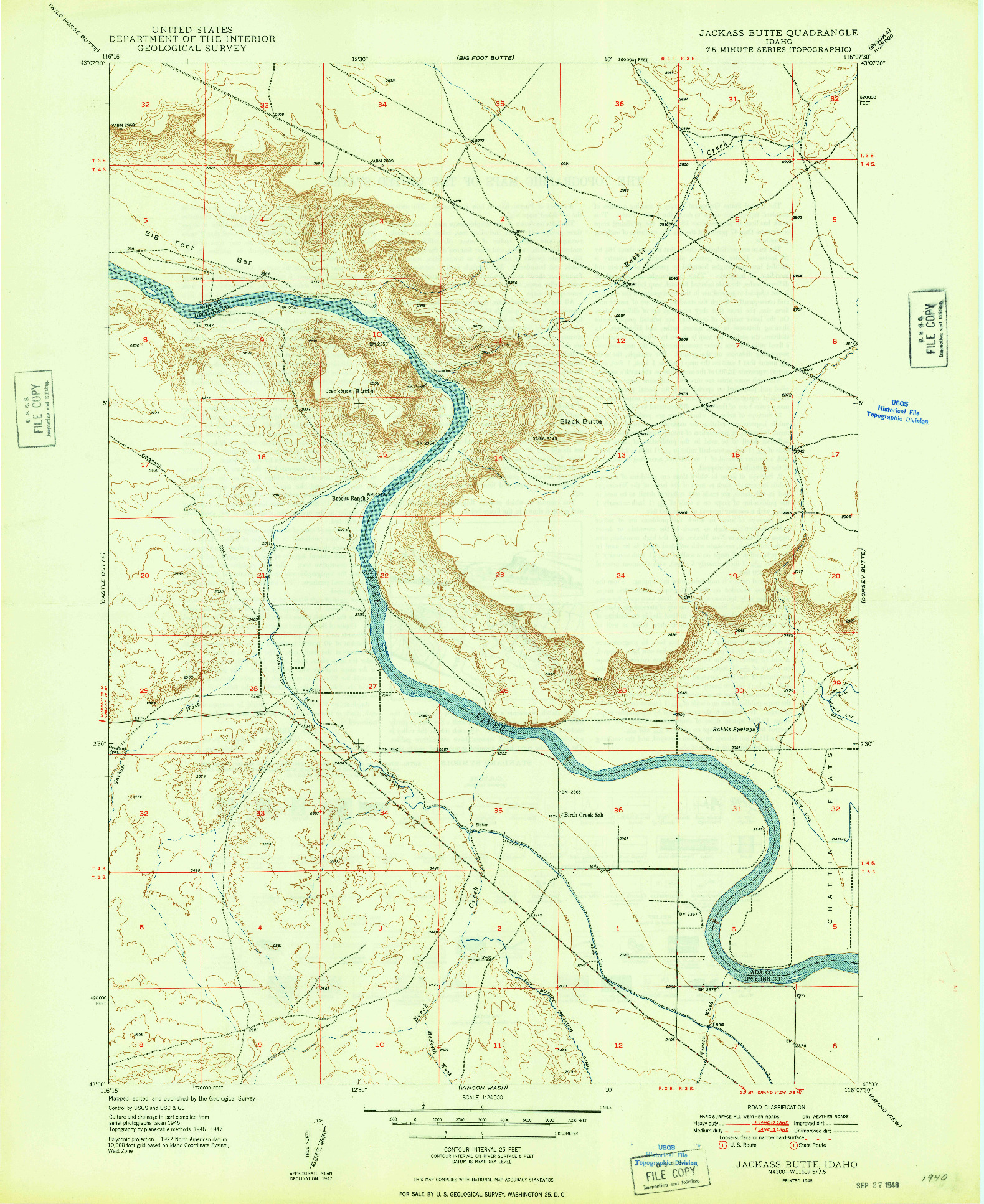 USGS 1:24000-SCALE QUADRANGLE FOR JACKASS BUTTE, ID 1948