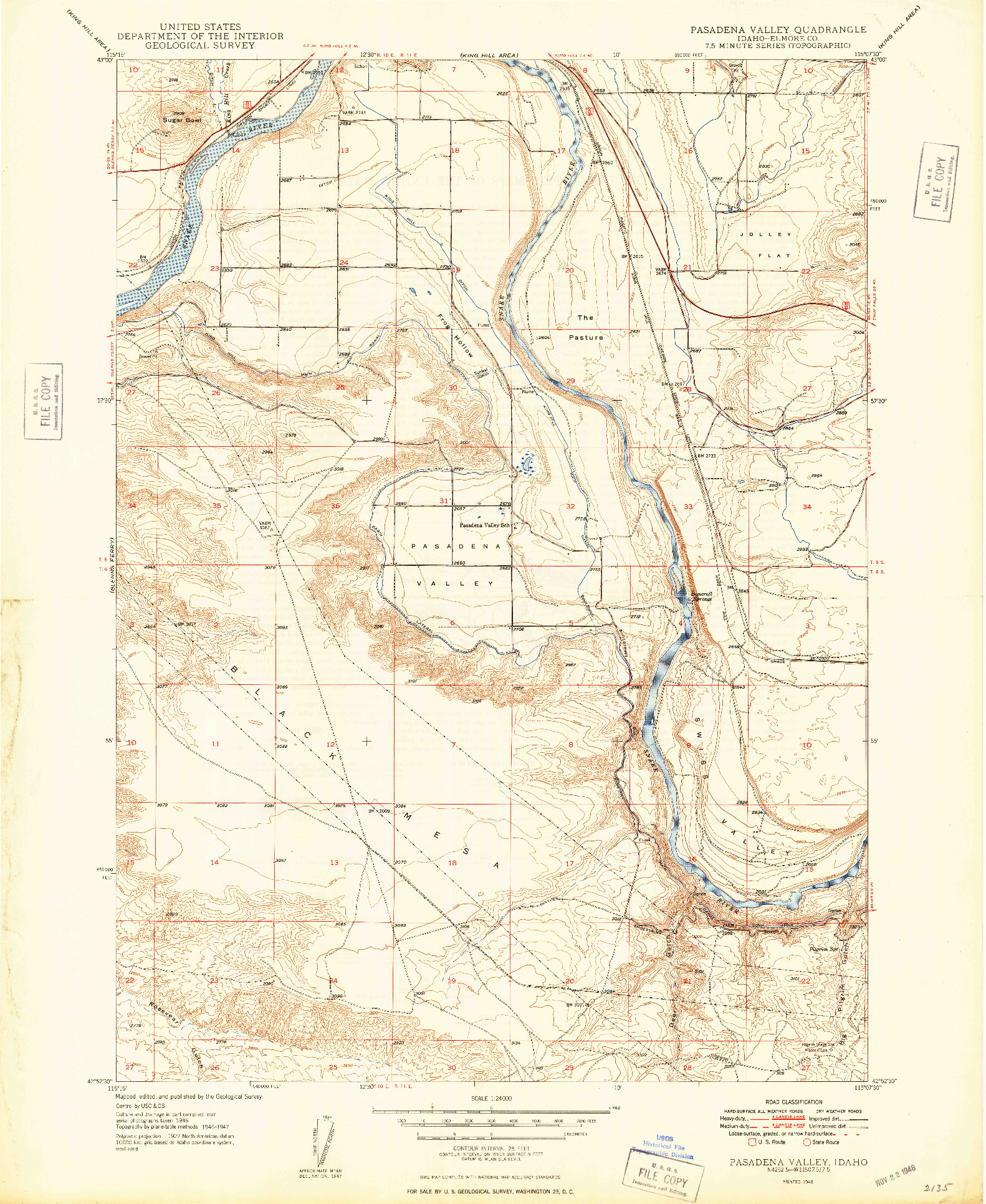 USGS 1:24000-SCALE QUADRANGLE FOR PASADENA VALLEY, ID 1948
