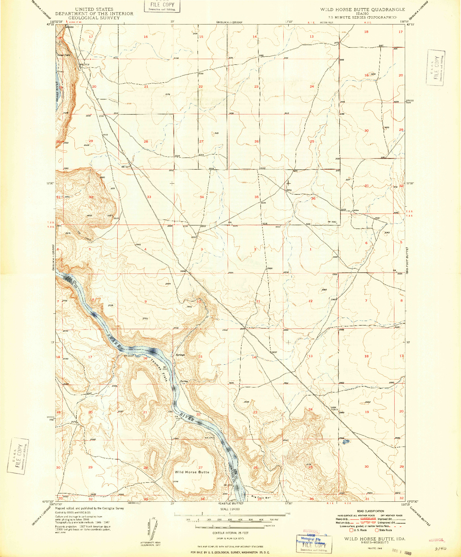 USGS 1:24000-SCALE QUADRANGLE FOR WILD HORSE BUTTE, ID 1948