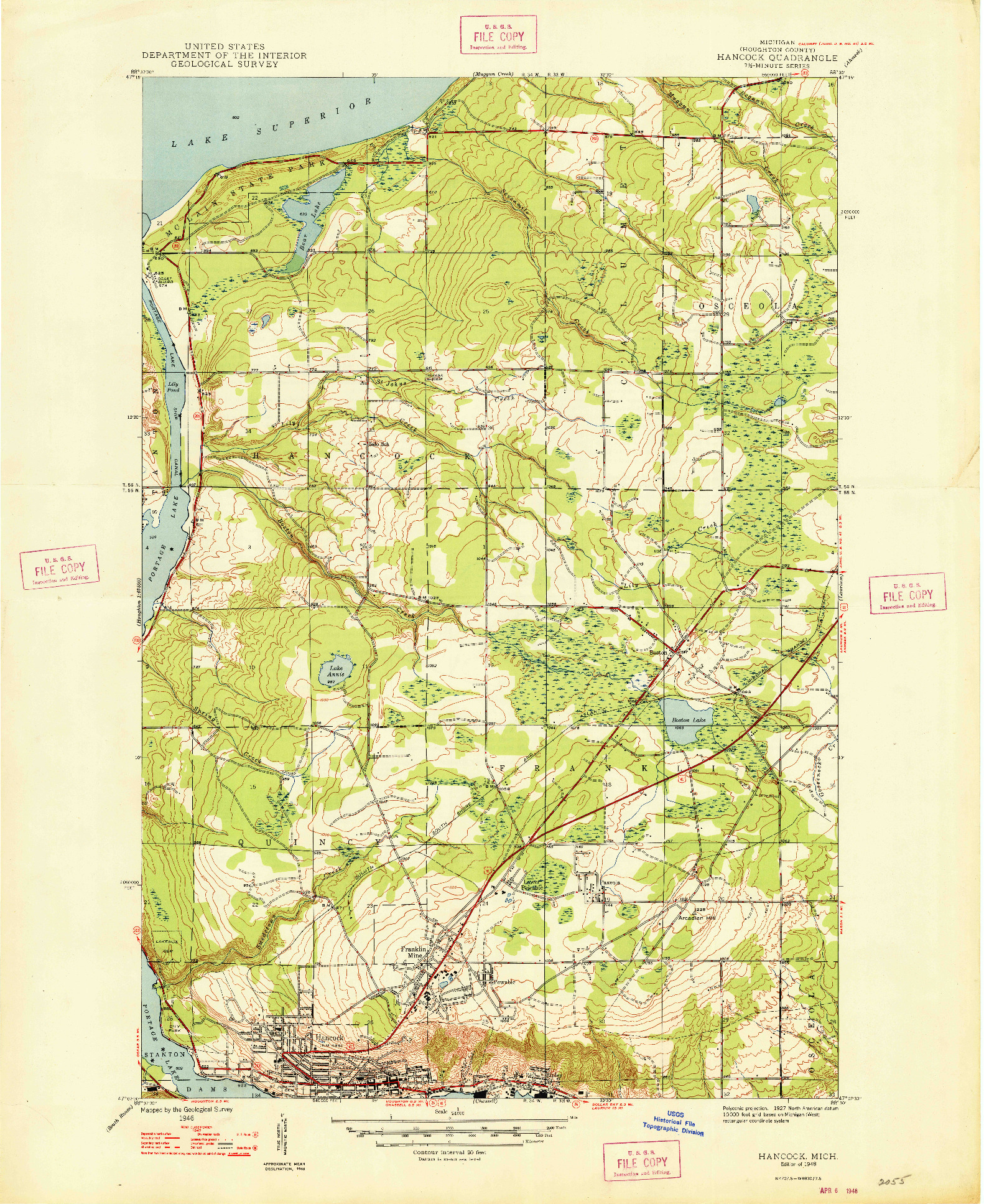 USGS 1:24000-SCALE QUADRANGLE FOR HANCOCK, MI 1948