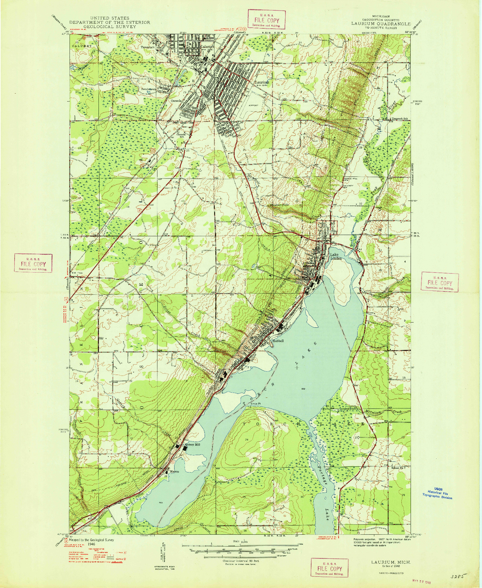 USGS 1:24000-SCALE QUADRANGLE FOR LAURIUM, MI 1948