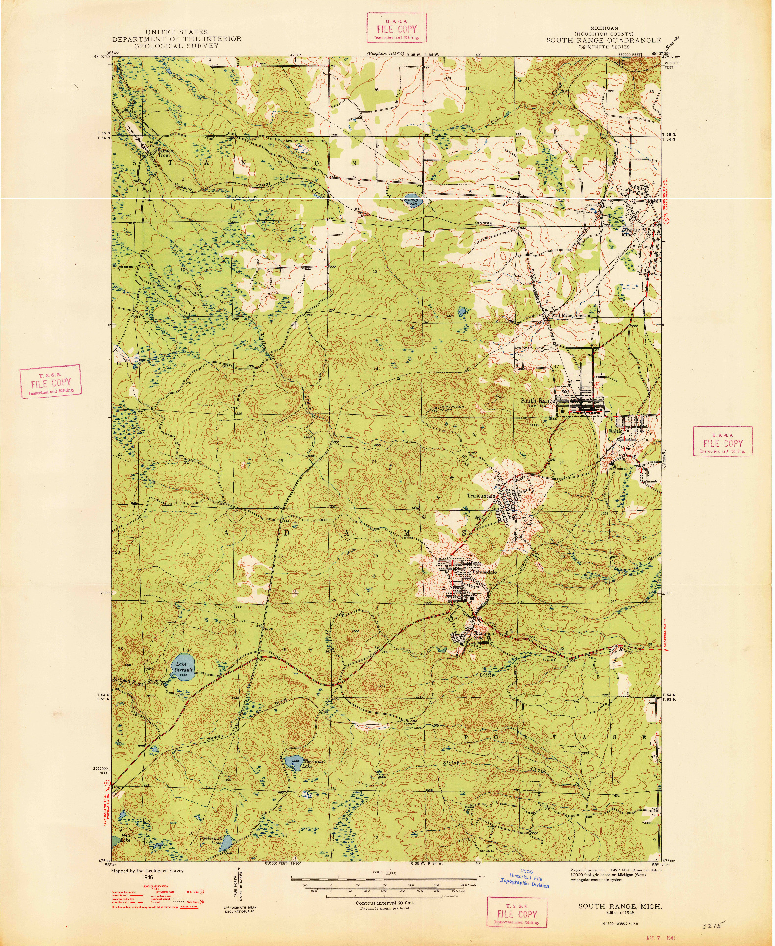 USGS 1:24000-SCALE QUADRANGLE FOR SOUTH RANGE, MI 1948