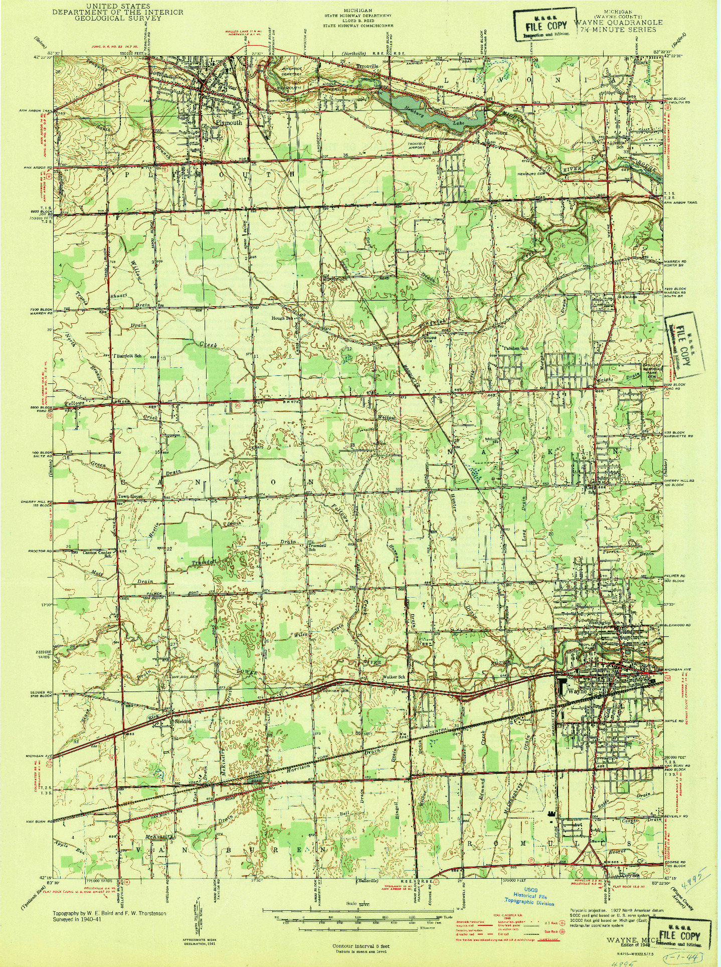 USGS 1:24000-SCALE QUADRANGLE FOR WAYNE, MI 1948