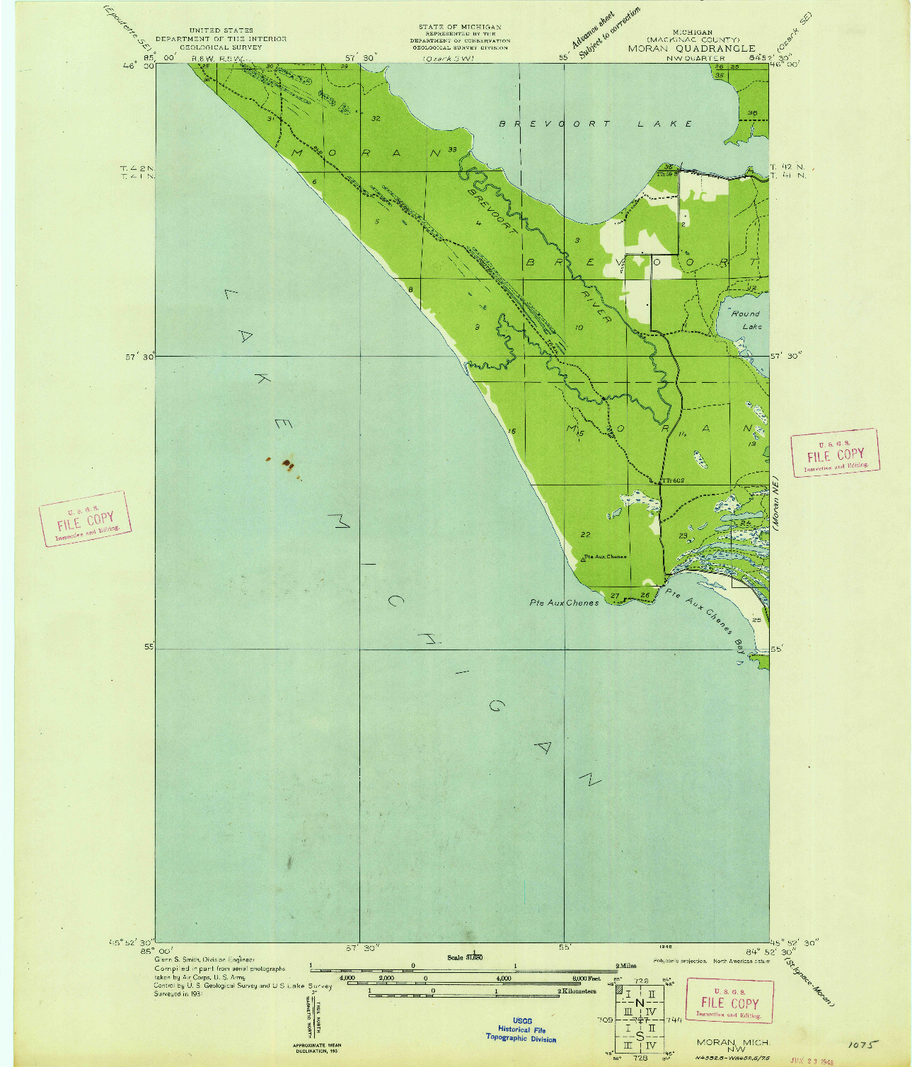 USGS 1:31680-SCALE QUADRANGLE FOR MORAN NW, MI 1948