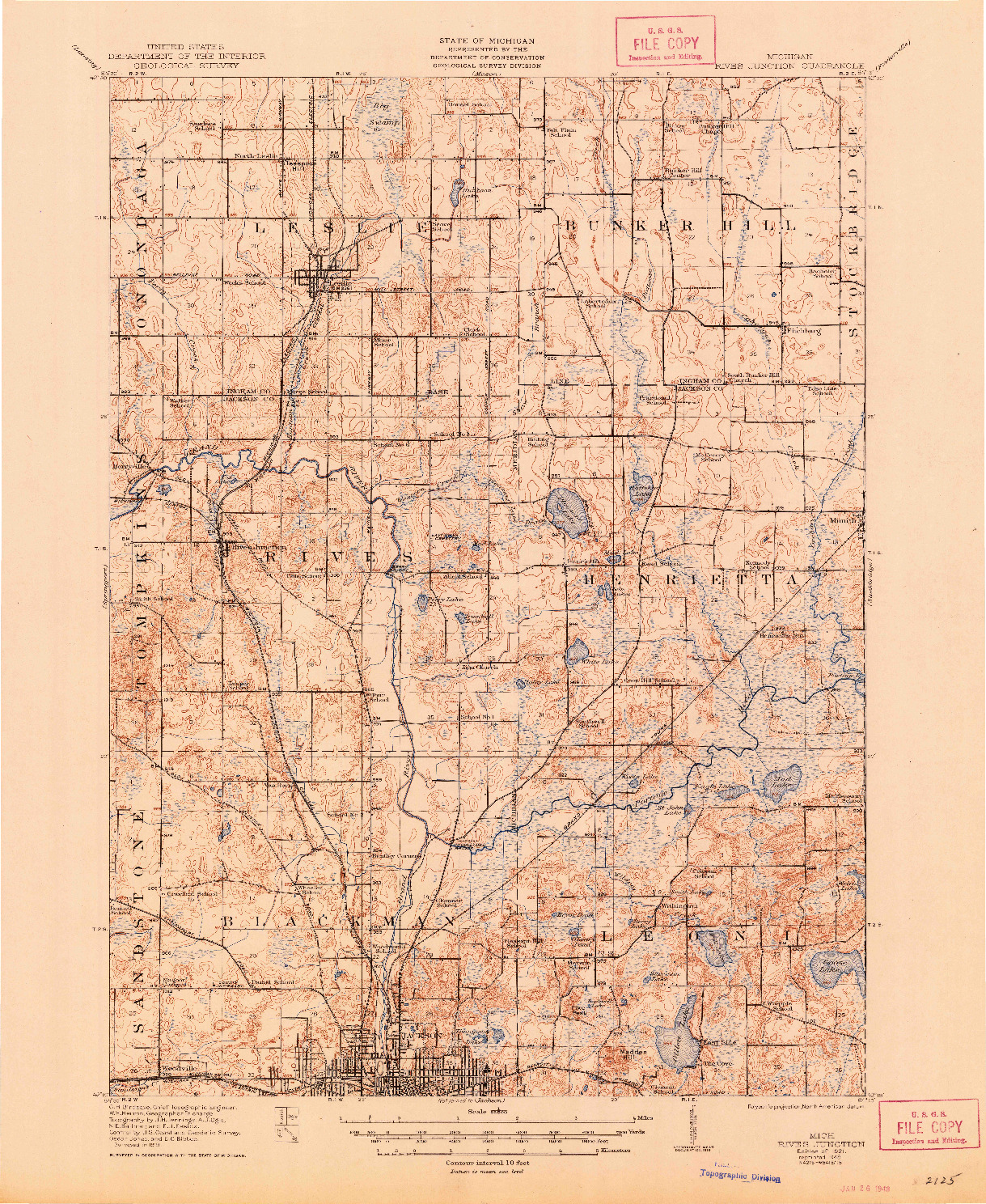 USGS 1:62500-SCALE QUADRANGLE FOR RIVES JUNCTION, MI 1921