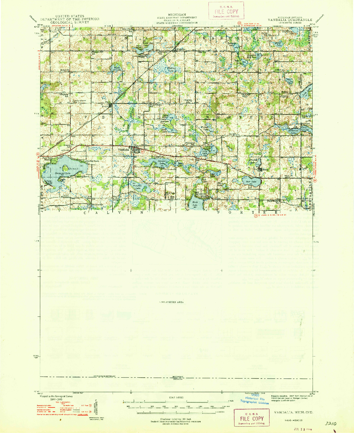 USGS 1:62500-SCALE QUADRANGLE FOR VANDALIA, MI 1948