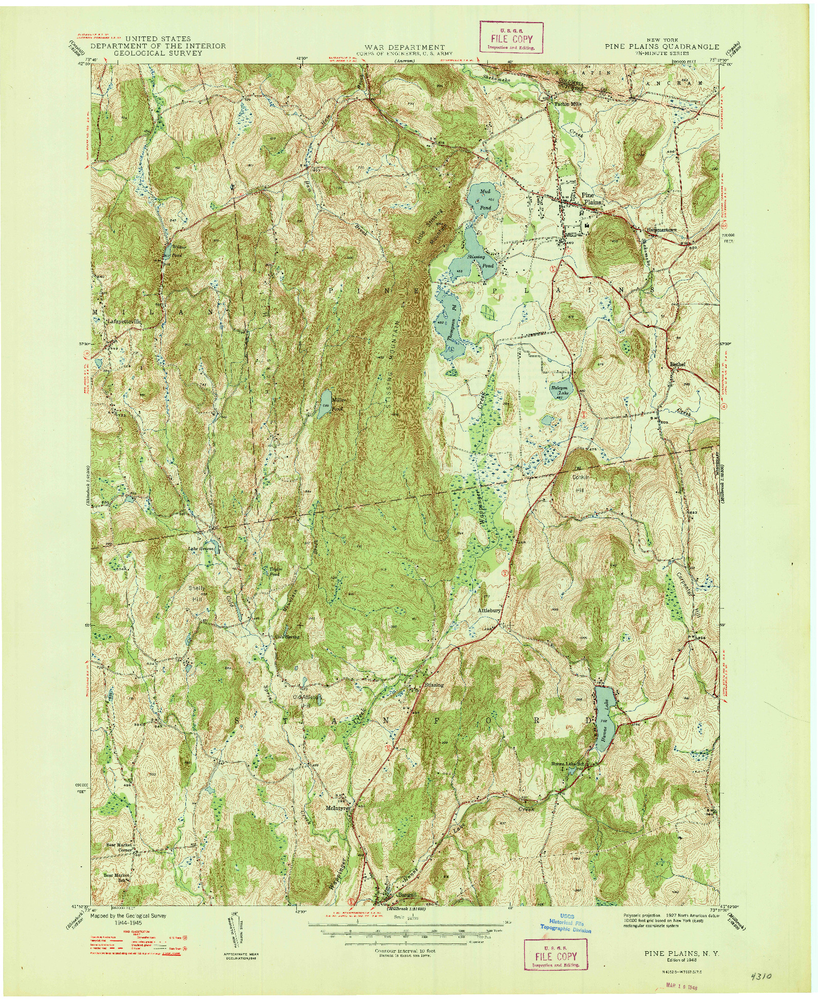 USGS 1:24000-SCALE QUADRANGLE FOR PINE PLAINS, NY 1948