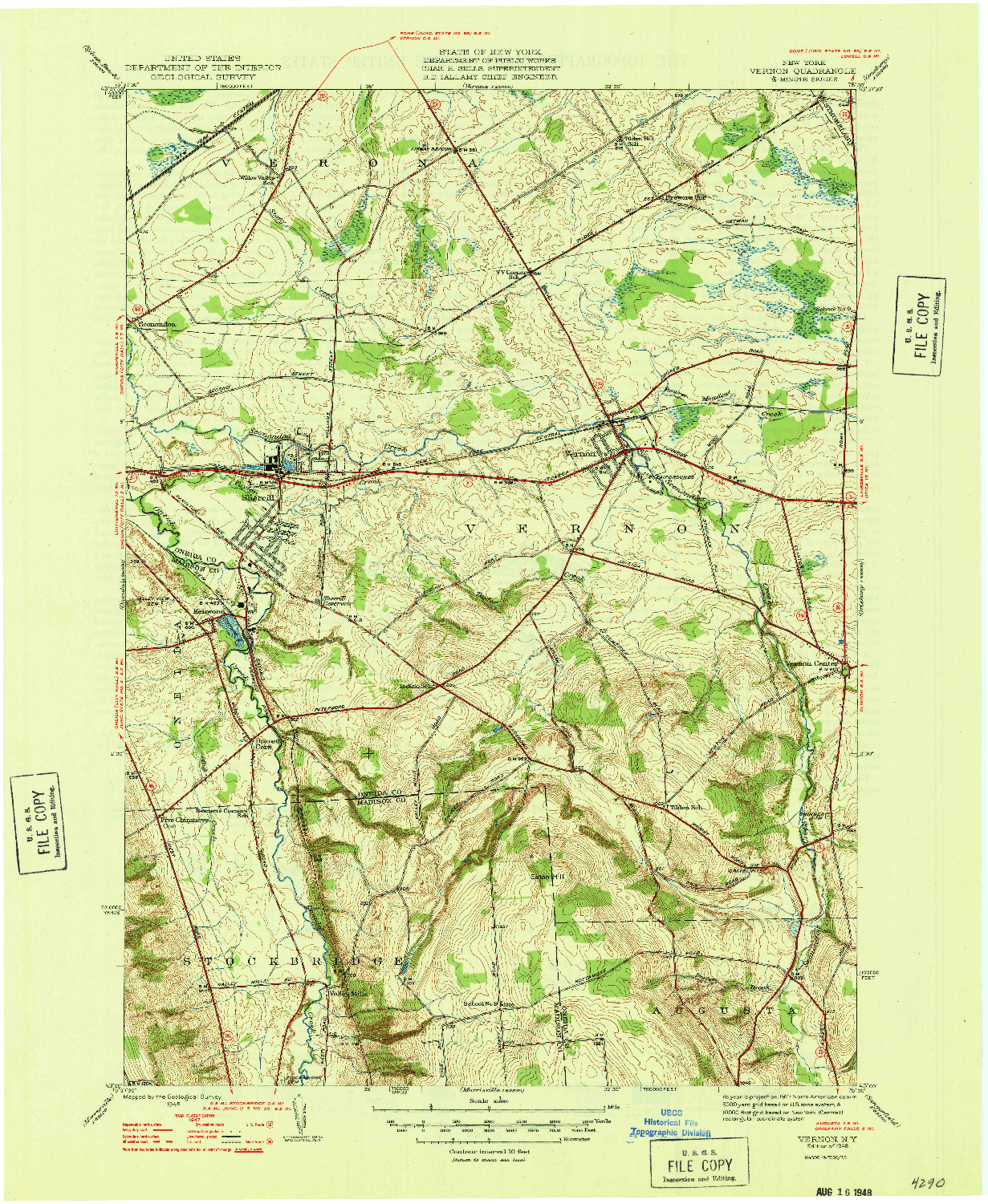 USGS 1:31680-SCALE QUADRANGLE FOR VERNON, NY 1948