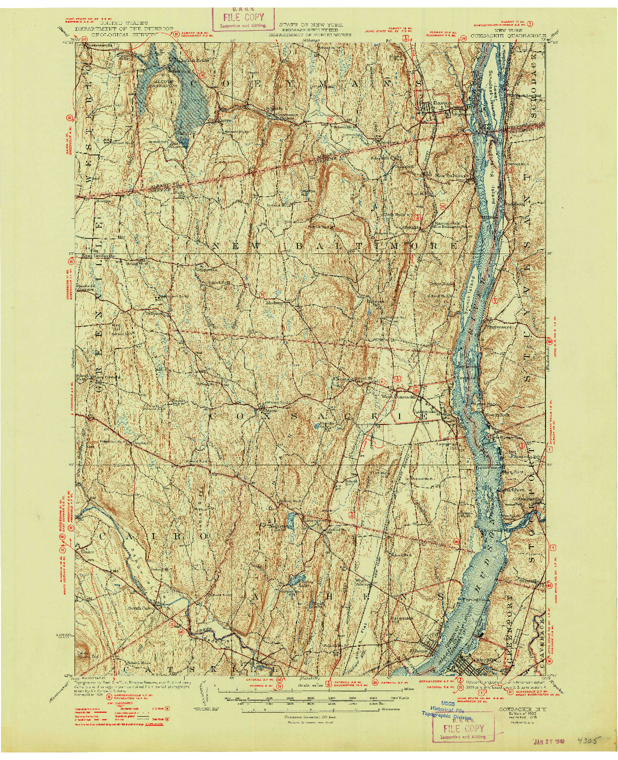 USGS 1:62500-SCALE QUADRANGLE FOR COXSACKIE, NY 1929