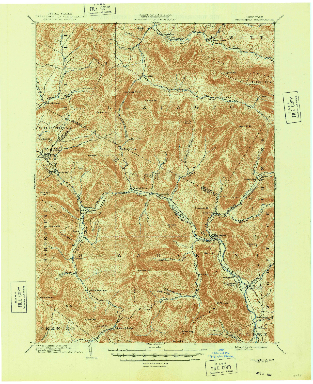 USGS 1:62500-SCALE QUADRANGLE FOR PHOENICIA, NY 1903