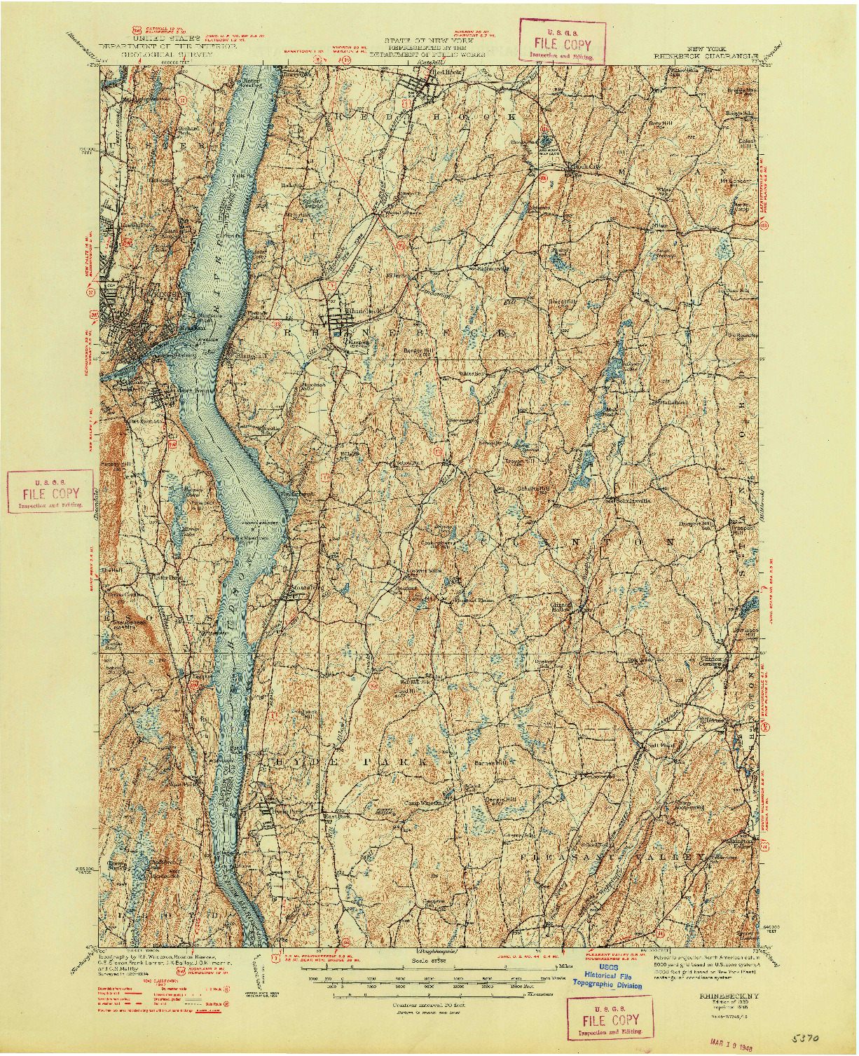 USGS 1:62500-SCALE QUADRANGLE FOR RHINEBECK, NY 1939