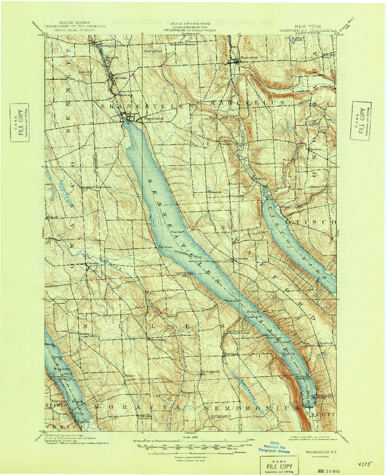USGS 1:62500-SCALE QUADRANGLE FOR SKANEATELES, NY 1902