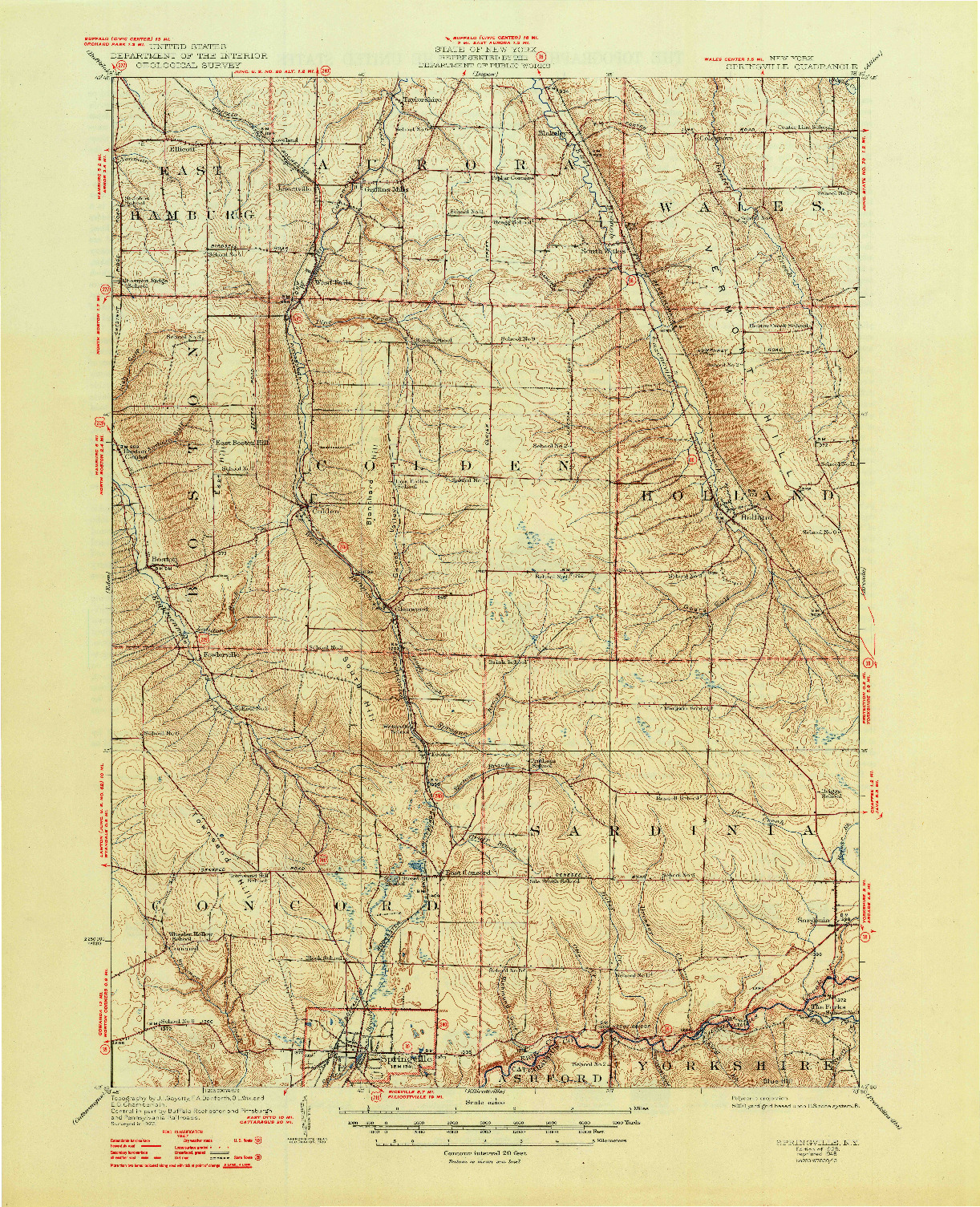 USGS 1:62500-SCALE QUADRANGLE FOR SPRINGVILLE, NY 1925