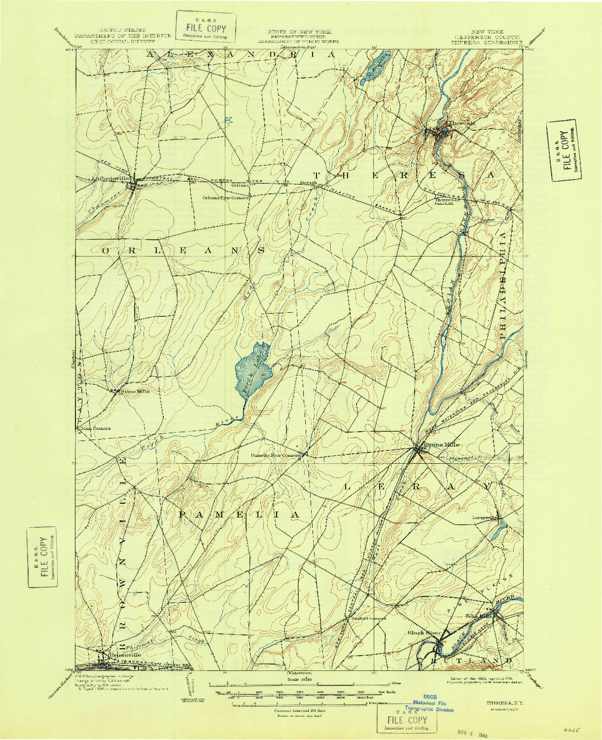 USGS 1:62500-SCALE QUADRANGLE FOR THERESA, NY 1903