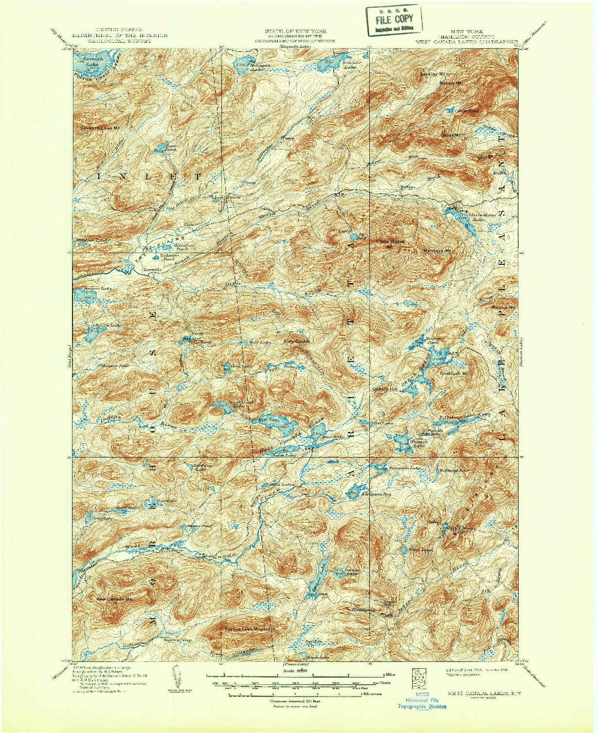 USGS 1:62500-SCALE QUADRANGLE FOR WEST CANADA LAKES, NY 1903