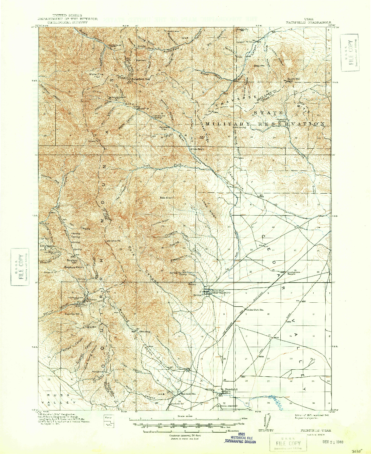 USGS 1:62500-SCALE QUADRANGLE FOR FAIRFIELD, UT 1917