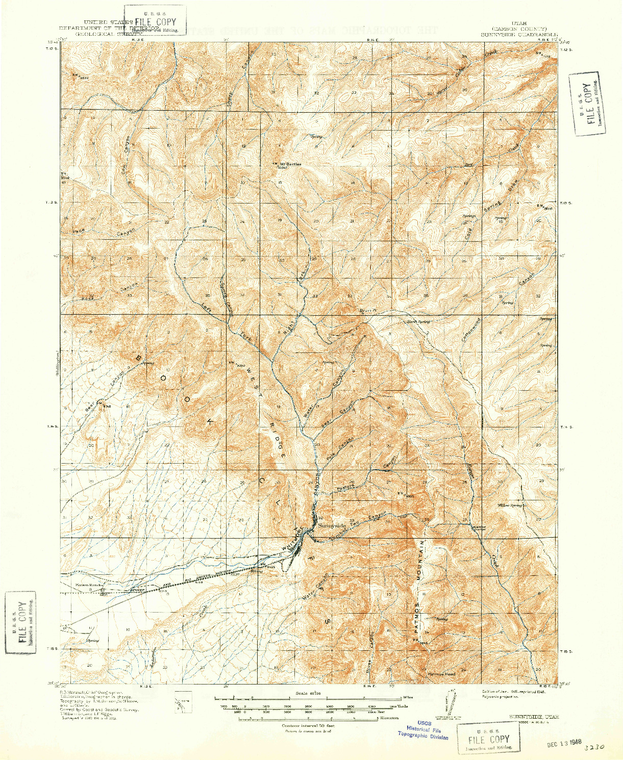 USGS 1:62500-SCALE QUADRANGLE FOR SUNNYSIDE, UT 1915