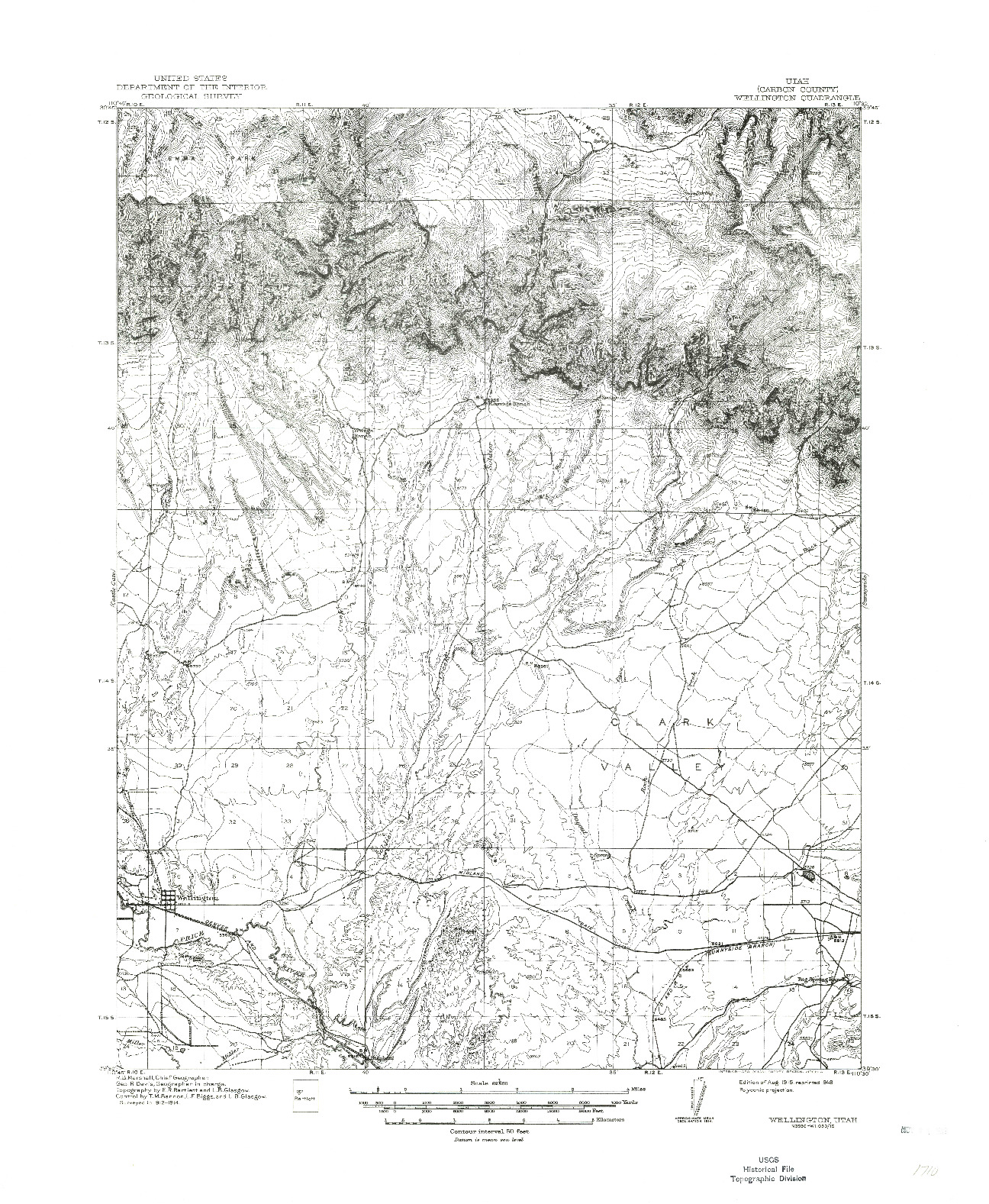 USGS 1:62500-SCALE QUADRANGLE FOR WELLINGTON, UT 1915