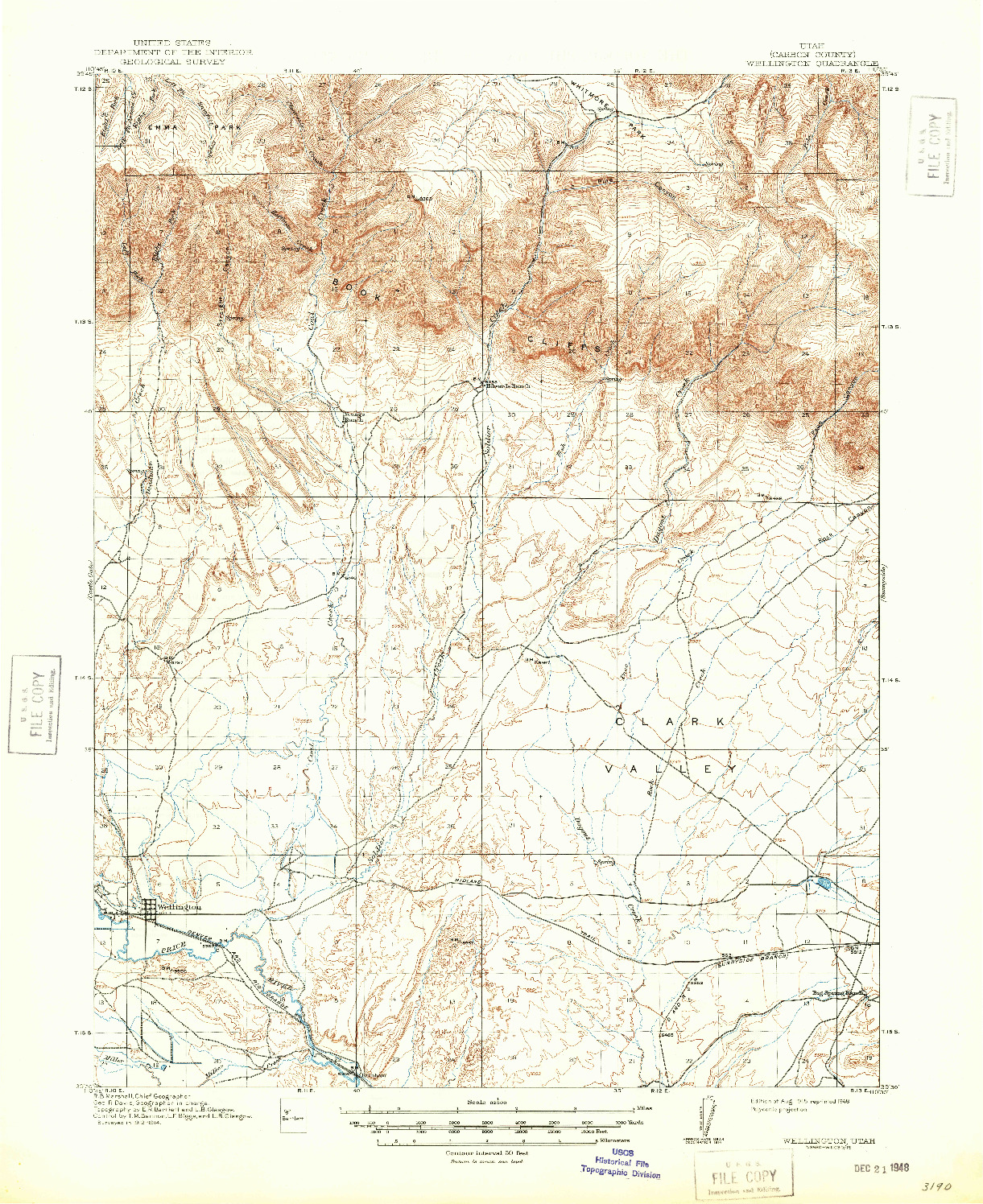 USGS 1:62500-SCALE QUADRANGLE FOR WELLINGTON, UT 1915