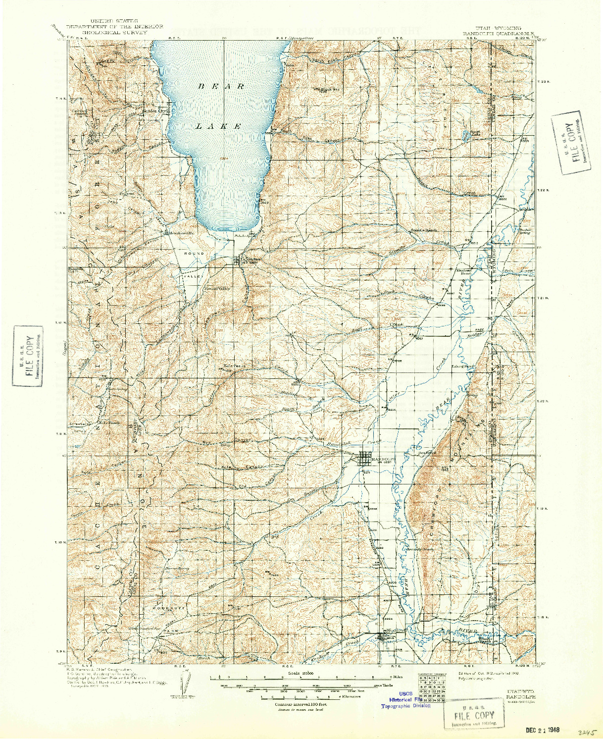 USGS 1:125000-SCALE QUADRANGLE FOR RANDOLPH, UT 1912
