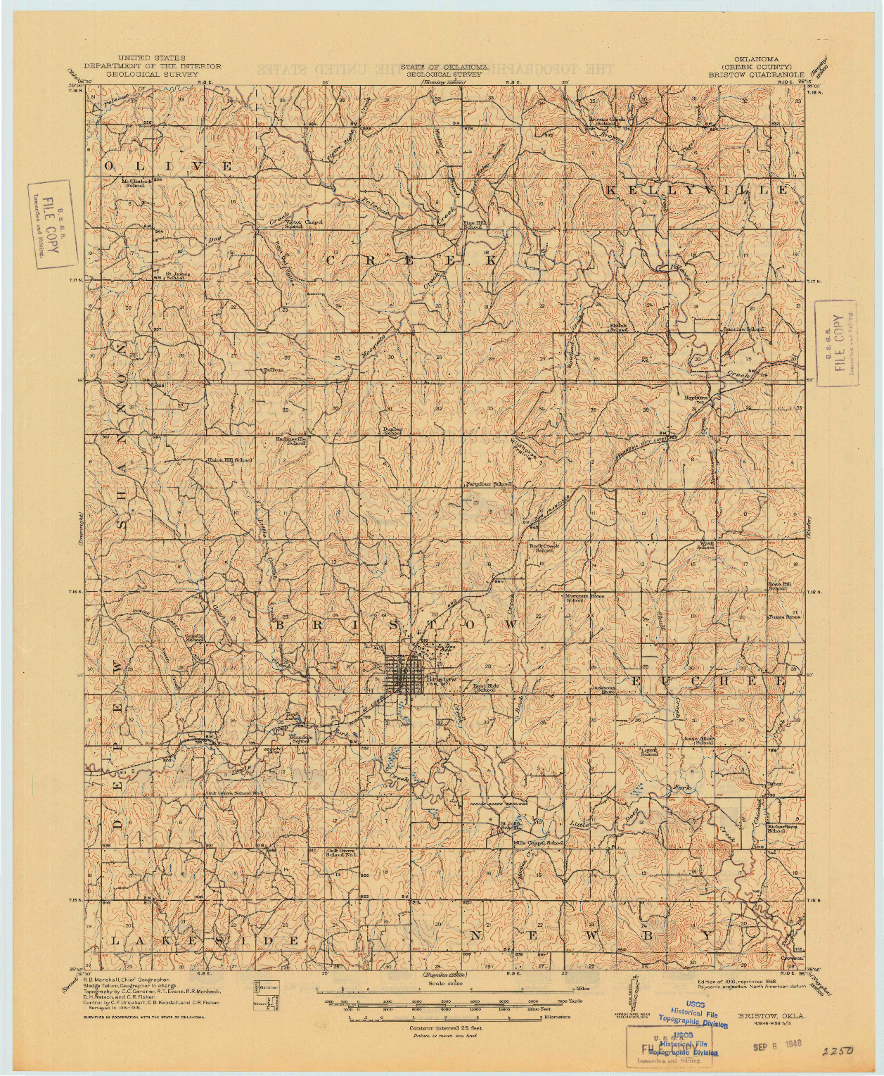 USGS 1:62500-SCALE QUADRANGLE FOR BRISTOW, OK 1916