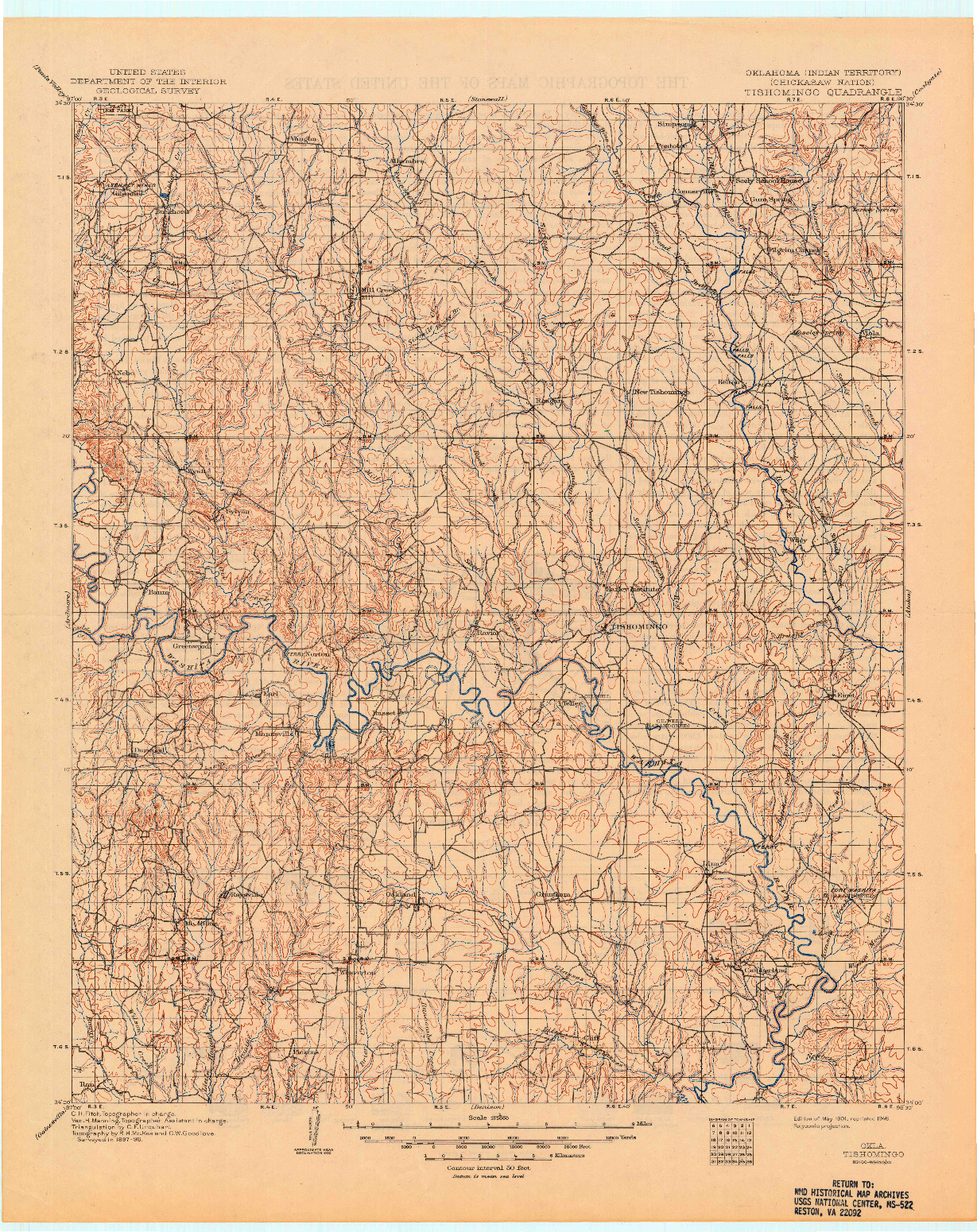 USGS 1:125000-SCALE QUADRANGLE FOR TISHOMINGO, OK 1901