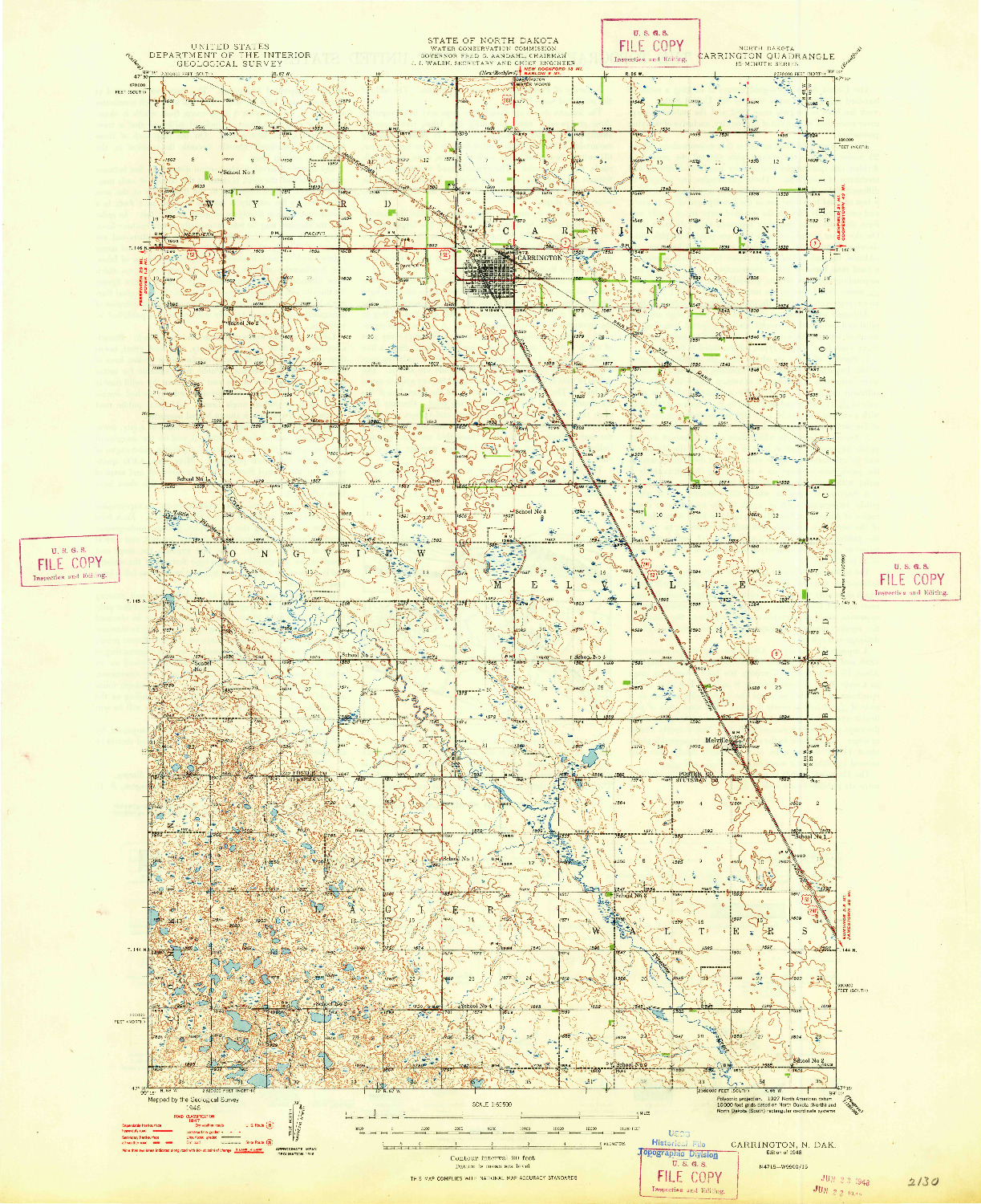 USGS 1:62500-SCALE QUADRANGLE FOR CARRINGTON, ND 1948