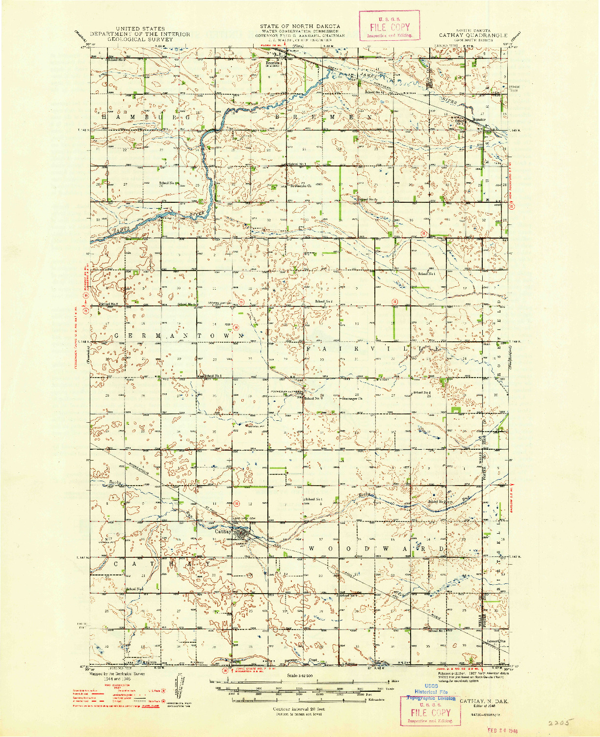 USGS 1:62500-SCALE QUADRANGLE FOR CATHAY, ND 1948