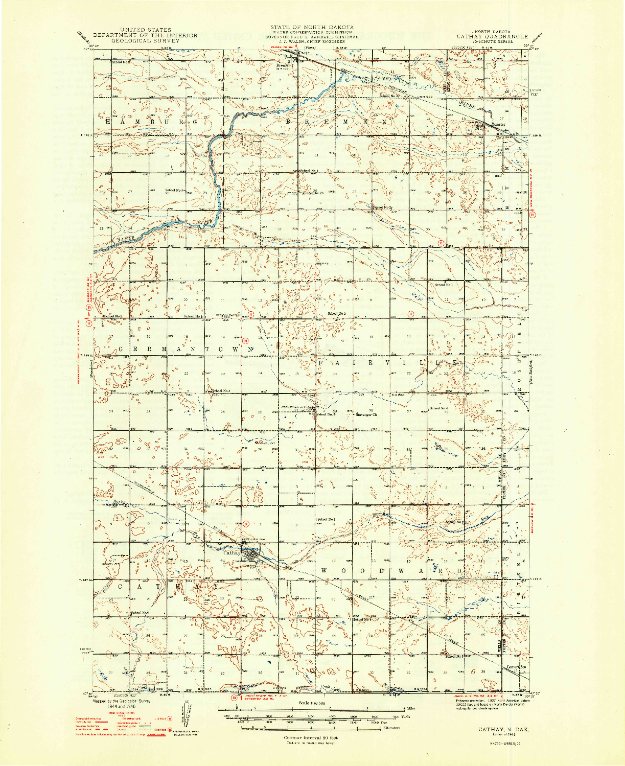 USGS 1:62500-SCALE QUADRANGLE FOR CATHAY, ND 1948