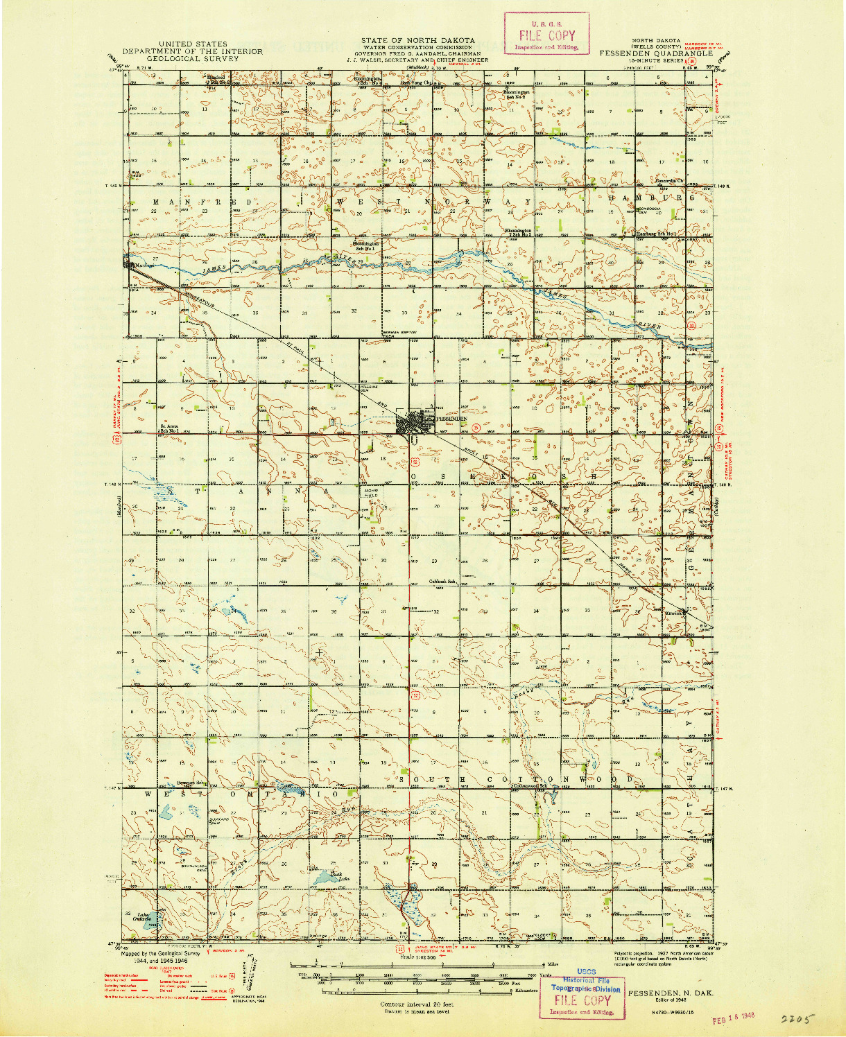 USGS 1:62500-SCALE QUADRANGLE FOR FESSENDEN, ND 1948