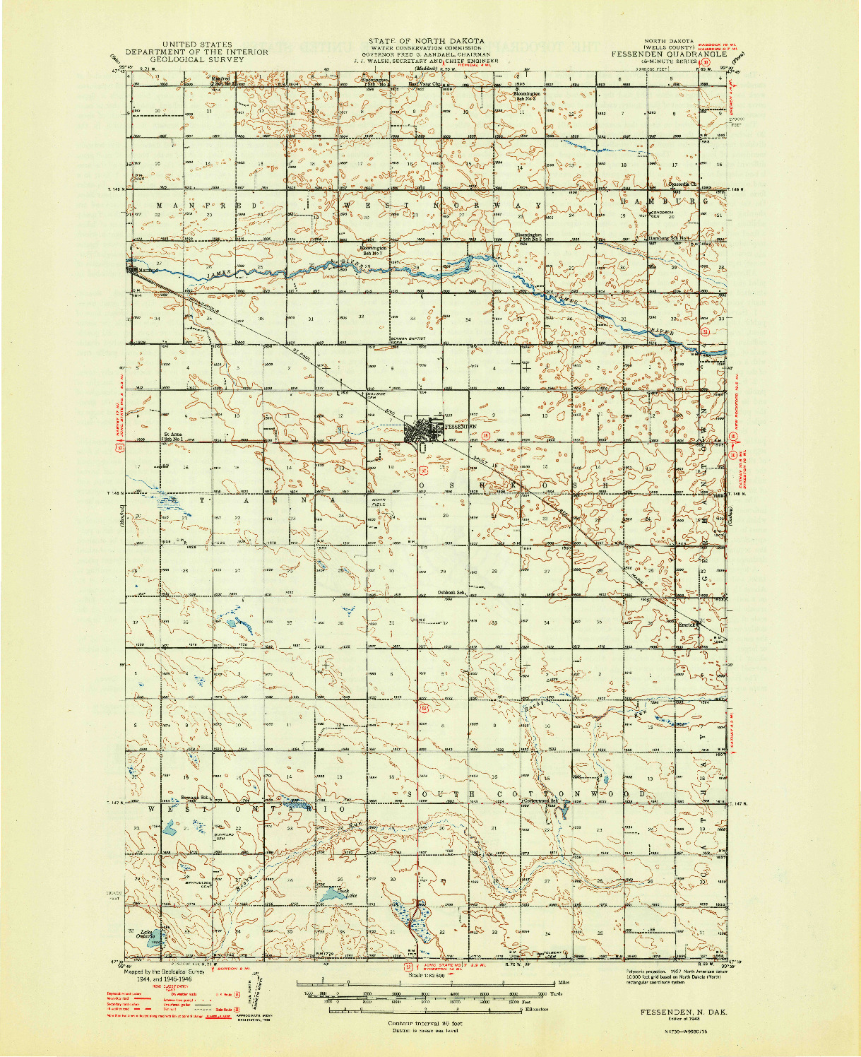 USGS 1:62500-SCALE QUADRANGLE FOR FESSENDEN, ND 1948