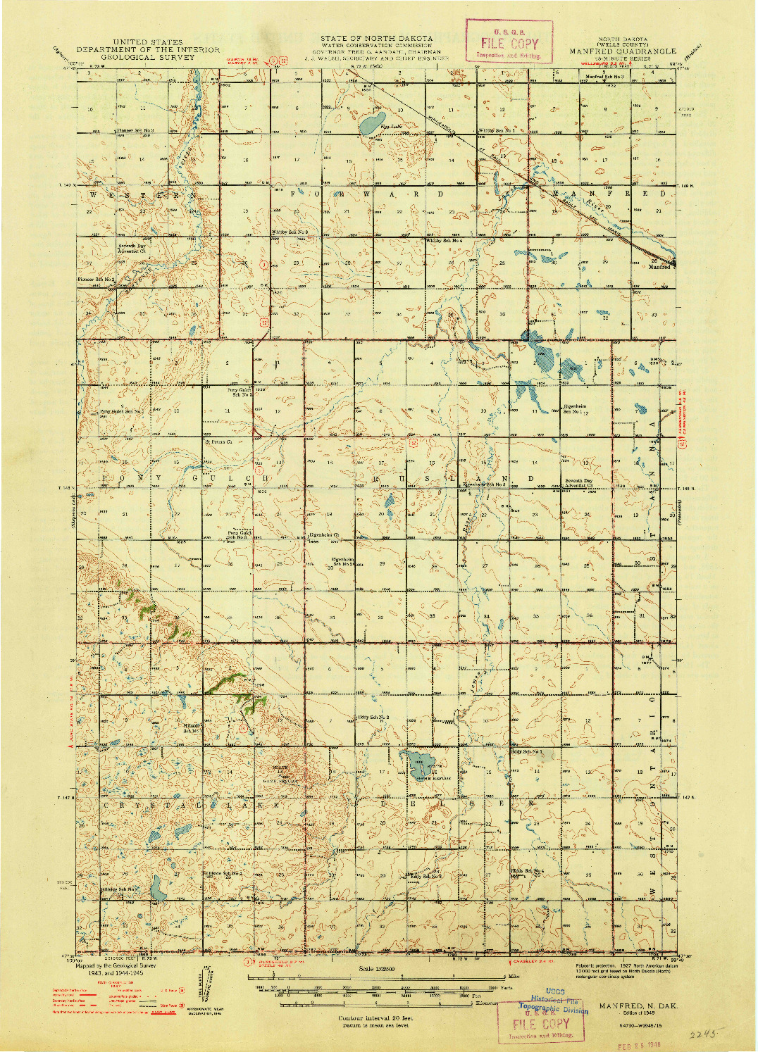 USGS 1:62500-SCALE QUADRANGLE FOR MANFRED, ND 1948