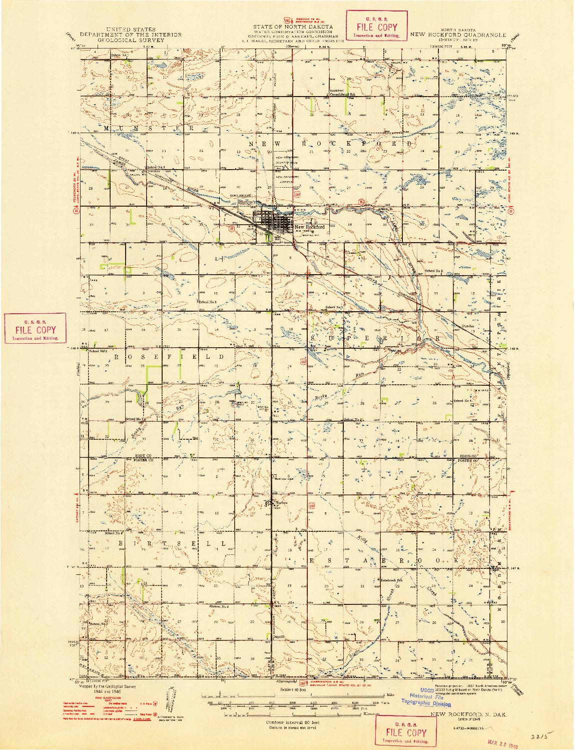 USGS 1:62500-SCALE QUADRANGLE FOR NEW ROCKFORD, ND 1948