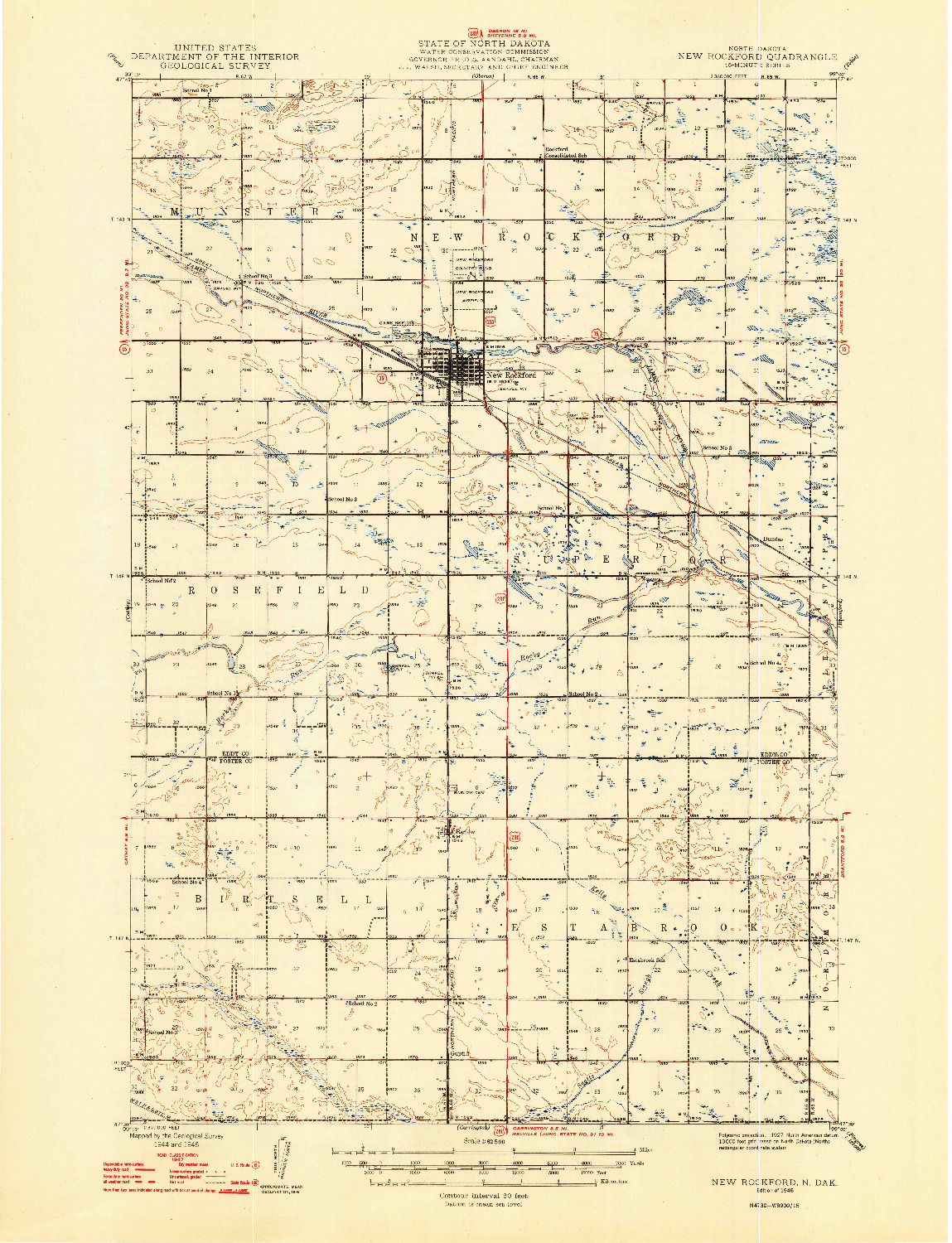 USGS 1:62500-SCALE QUADRANGLE FOR NEW ROCKFORD, ND 1948