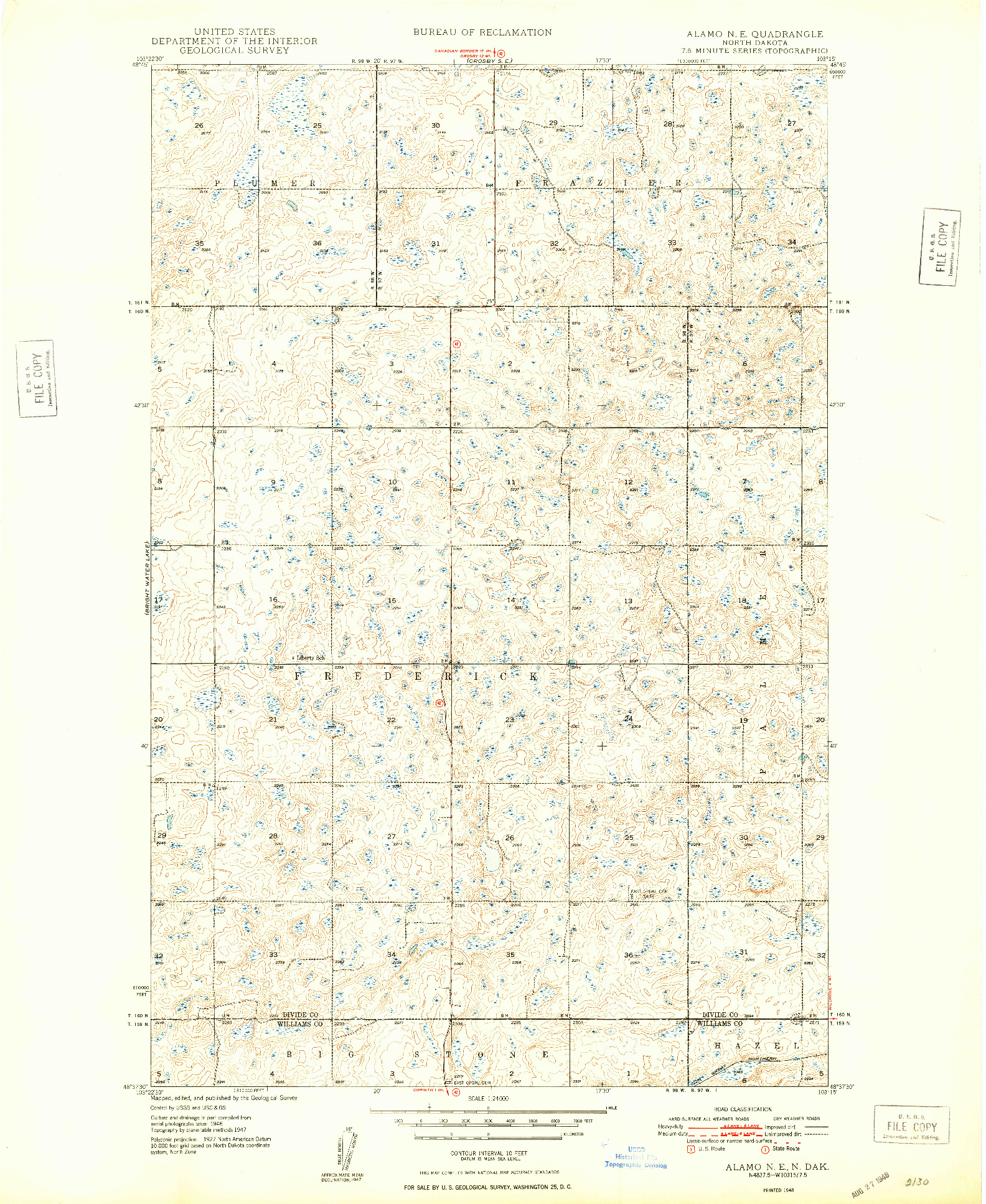 USGS 1:24000-SCALE QUADRANGLE FOR ALAMO N.E., ND 1948