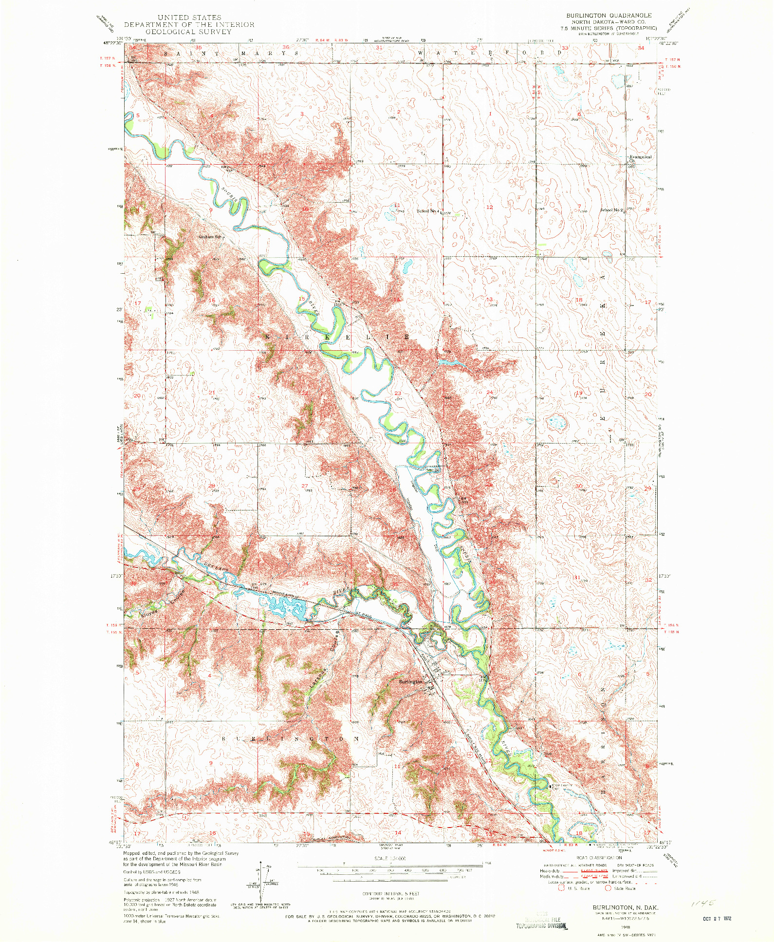 USGS 1:24000-SCALE QUADRANGLE FOR BURLINGTON, ND 1948