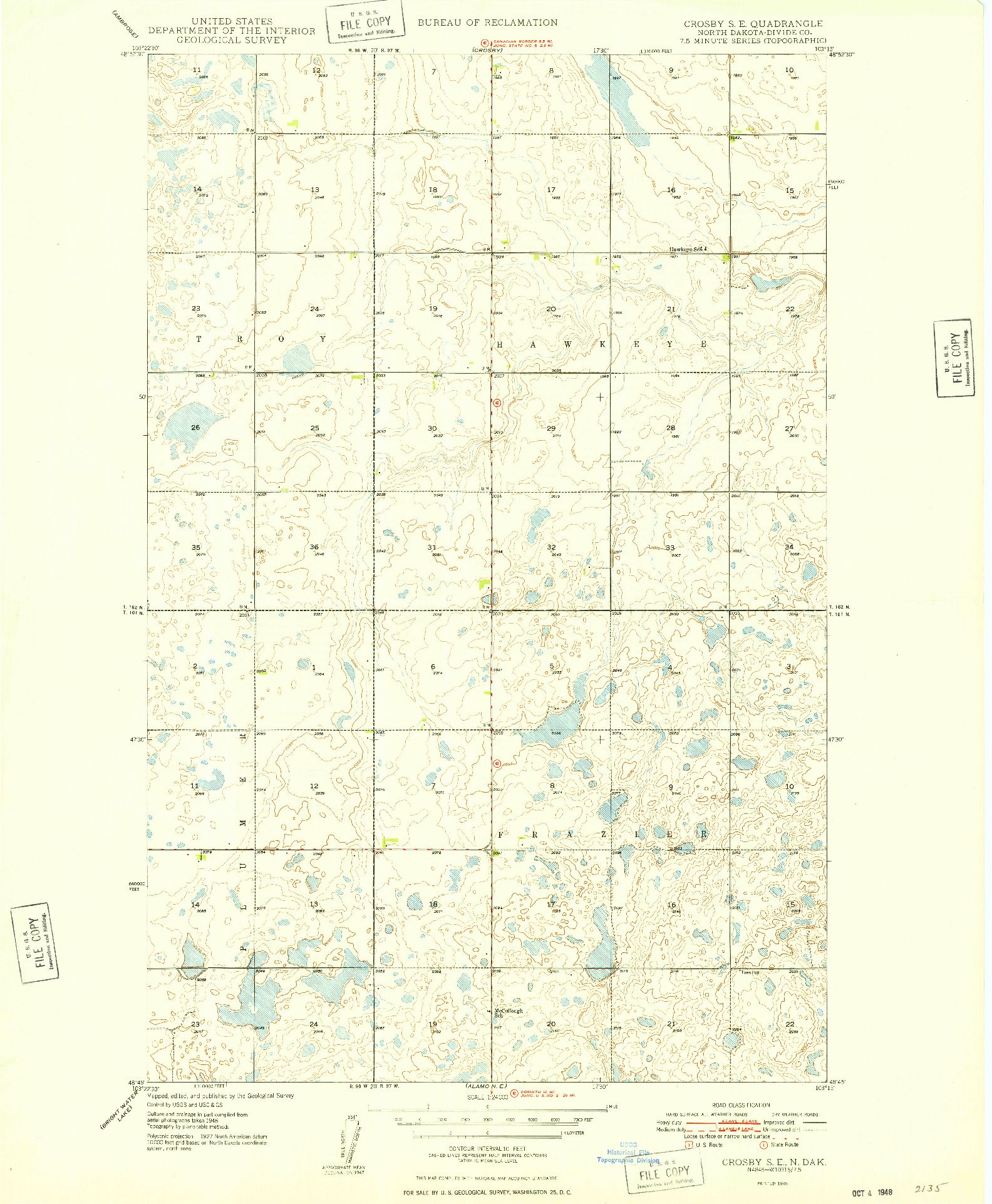 USGS 1:24000-SCALE QUADRANGLE FOR CROSBY SE, ND 1948
