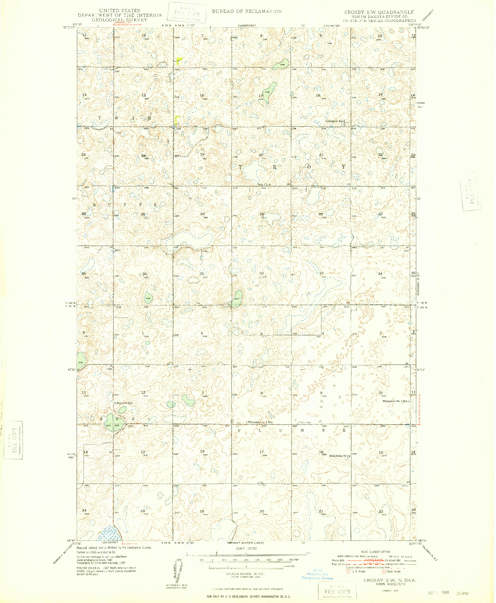 USGS 1:24000-SCALE QUADRANGLE FOR CROSBY SW, ND 1948