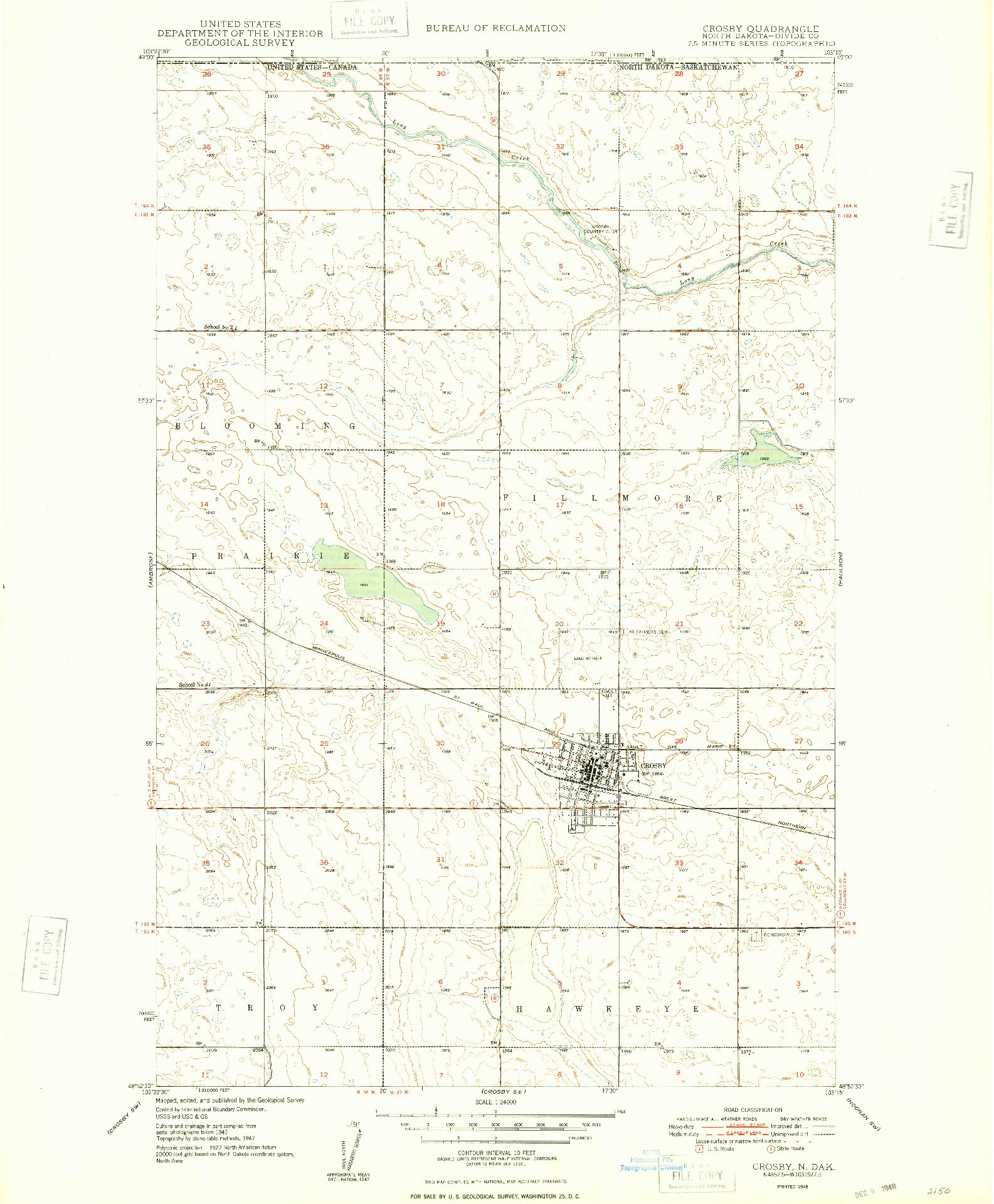 USGS 1:24000-SCALE QUADRANGLE FOR CROSBY, ND 1948